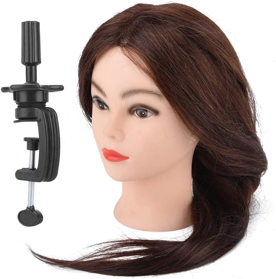 Mannequin Head with Human Hair, 20 Inch Hairdressing Model with Clamp, Styling Training Manikin Cosmetology Doll Training Head for Hairdresser Practice image number 4