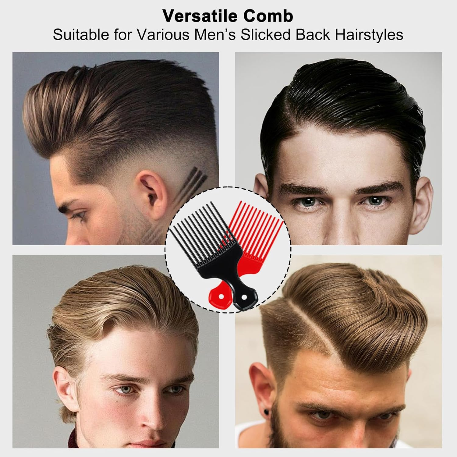 2 Pcs Hair Pick Comb Wide Tooth Lift for Hair Styling Detangling Plastic Afro Comb for Women Men (Black, Red) image number 5