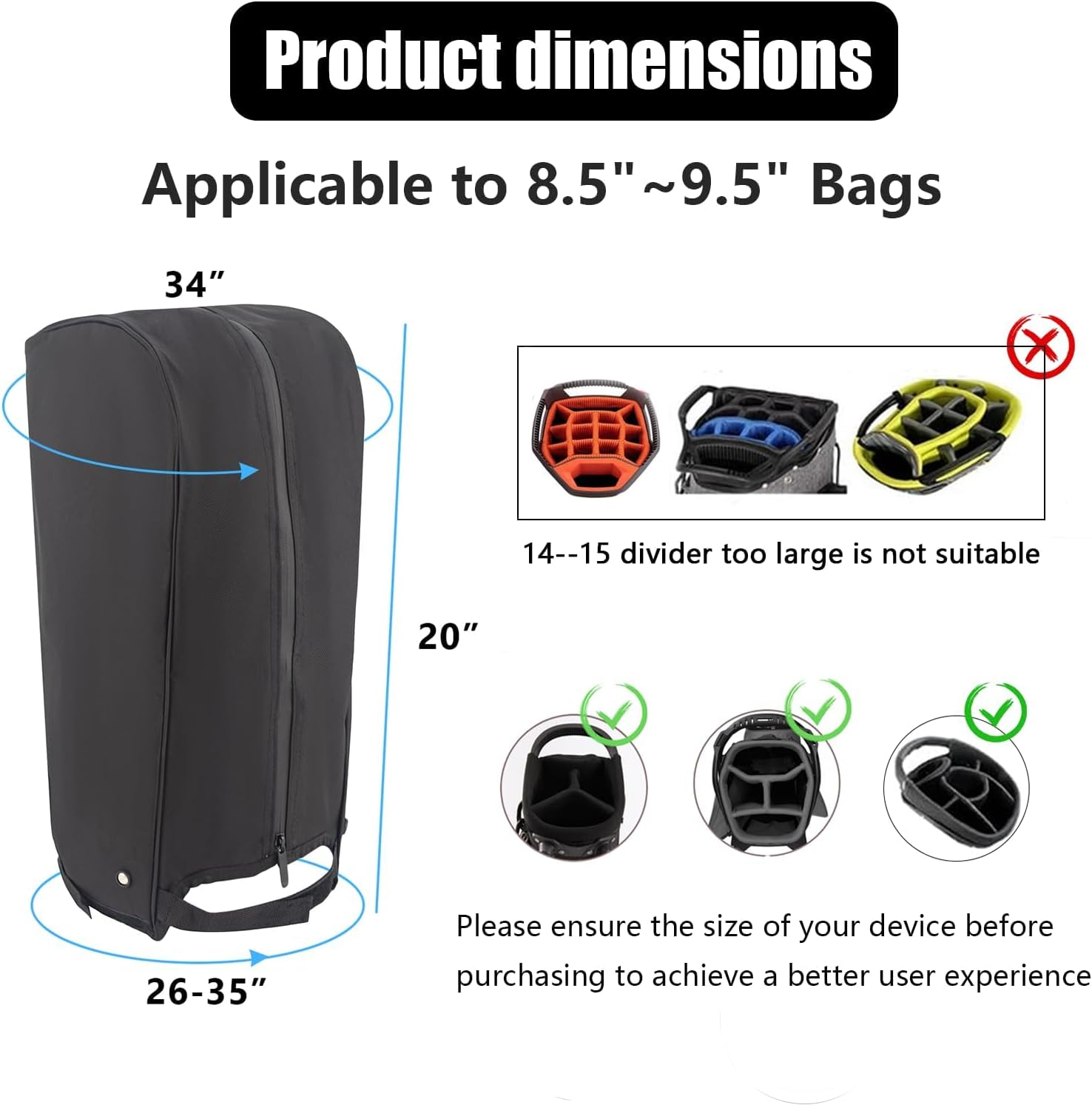 HDBHBH Golf Bag Cover of Waterproof, Universal Golf Cart Rain Hood for Push Trolley & Tour Bags - Windproof Black Polyester Travel Cover for Men Women image number 4