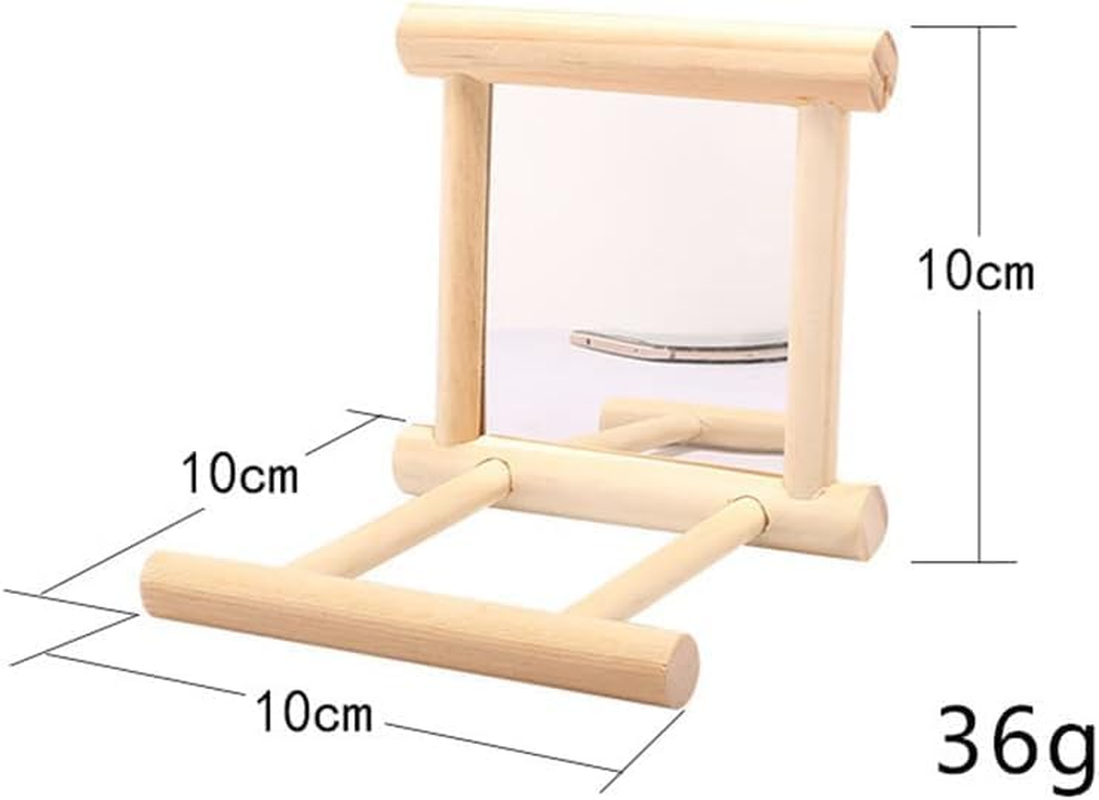 Bird Mirror for Parrots, Bird Stand, Perch with Mirror, Wooden Mirror with Landing Area, Bird Toy for African Greys, Macaw, Parakeets, Cockatiels Toy Birds
