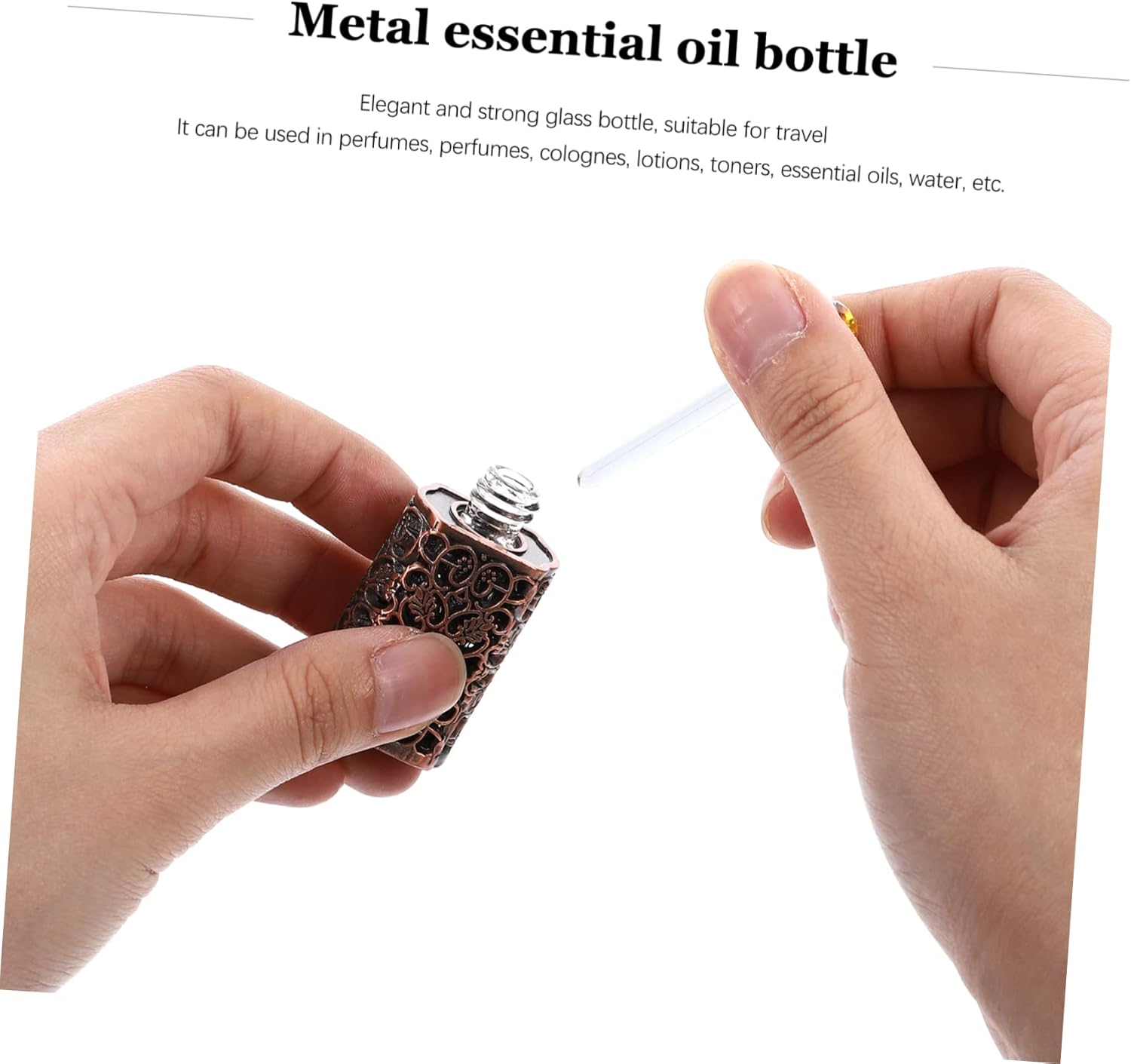 2Pcs Engraved Essential Oil Bottle Leakproof Perfume Spray Dispenser Travel-Friendly Aromatherapy Container Metal Design for Crafts and Camping image number 1