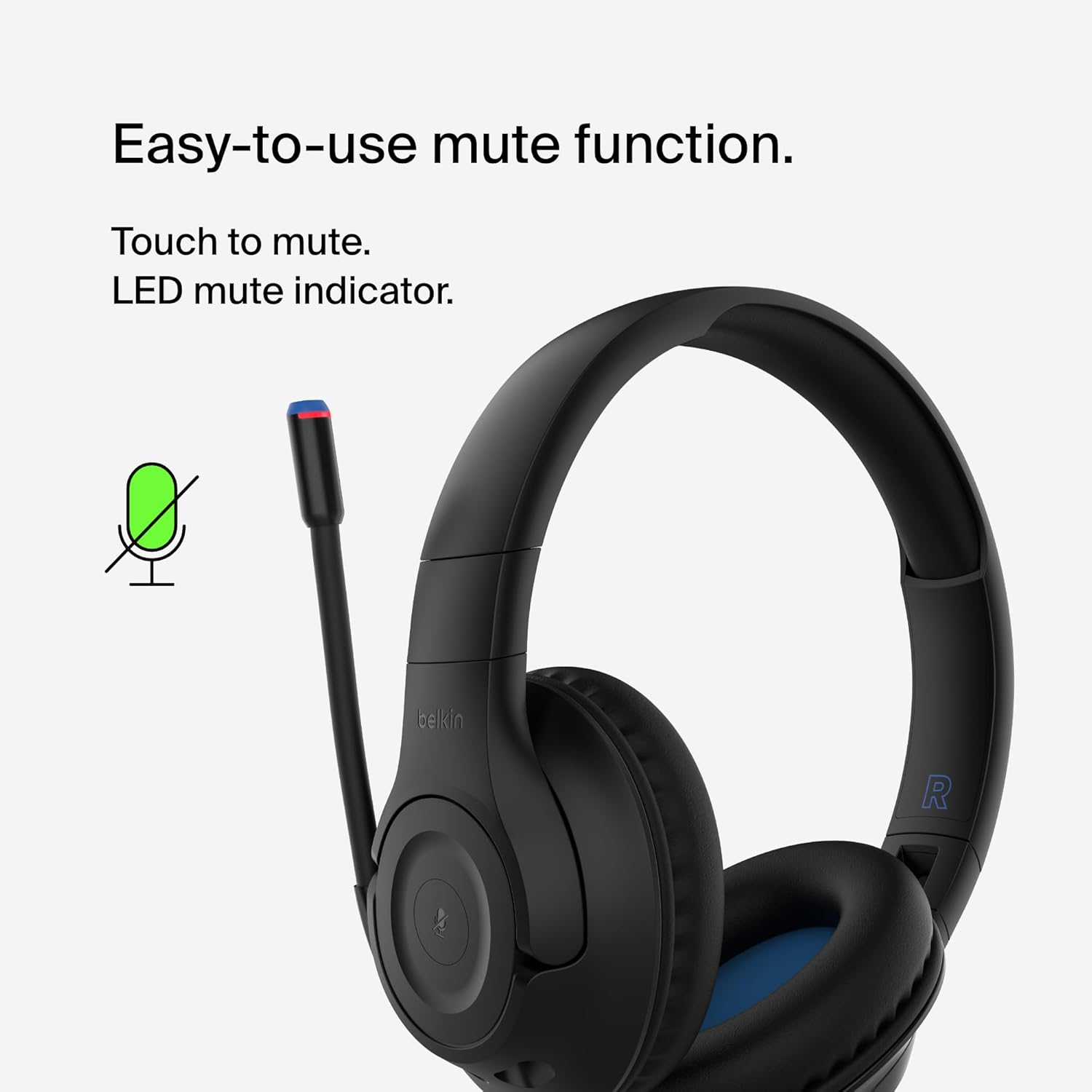 Belkin Soundform Inspire Wireless Over-Ear Headset for Kids, Headphones for Girls and Boys, Online Learning, & Travel with Built-In Microphone - Compatible with Iphone, Ipad, Galaxy, and More - Black - Black image number 3