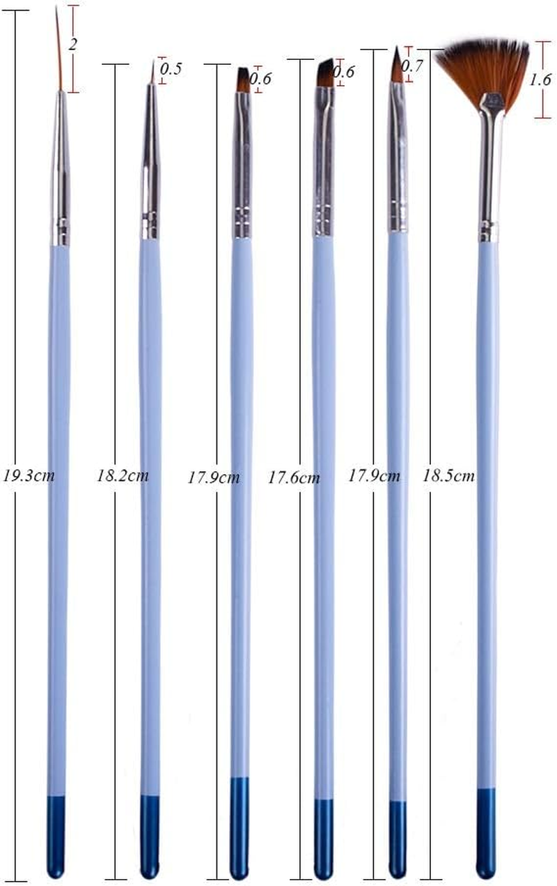 6Pcs Blue Wooden Nail Art Drawing Painting Sets 6 Designs Nail Brush Kits Manicure Tools 18Cm Zhengpingpai image number 5