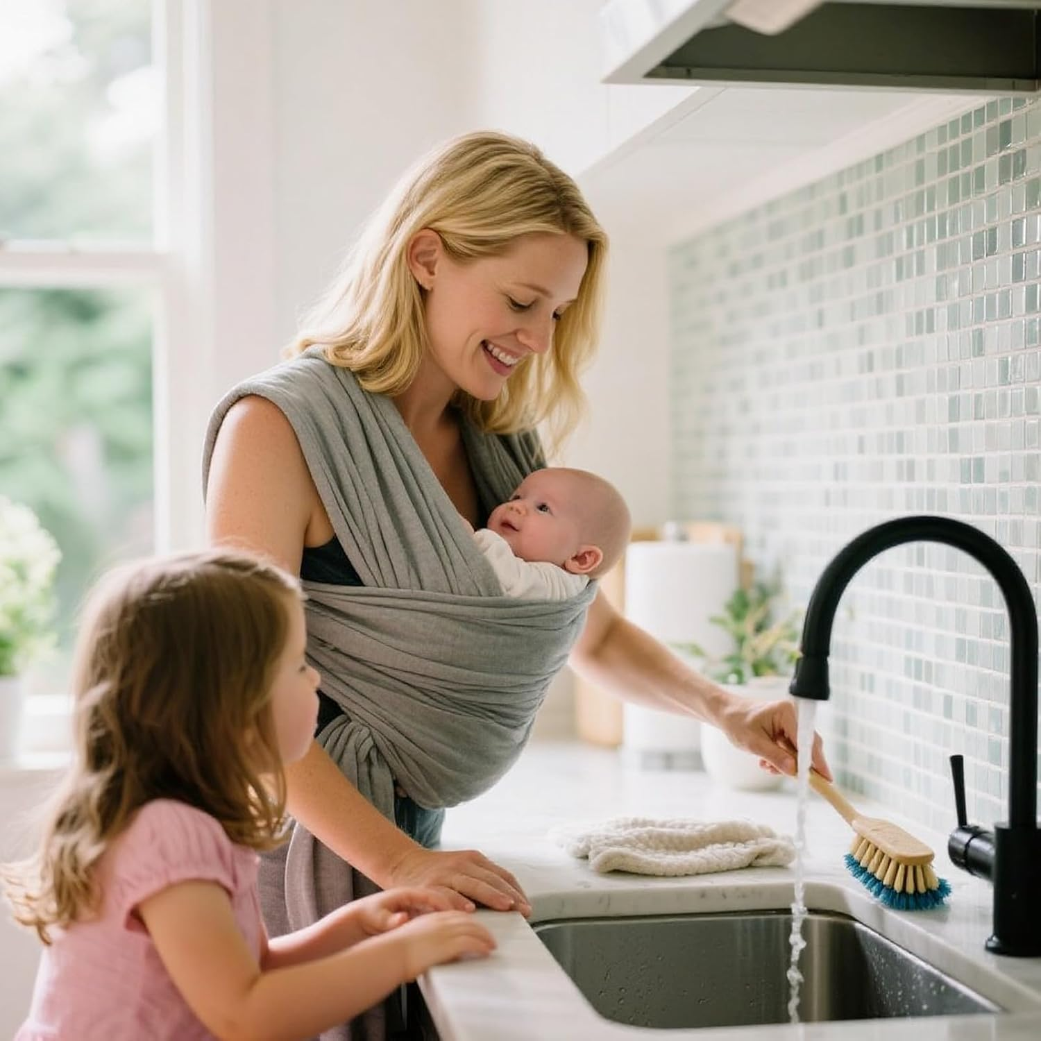 Baby Wrap Carrier All-In-One Hands-Free Baby Carrier Adjustable Lightweight Newborn Wrap Toddler Sling Baby Hip Carrier for Newborns and Toddlers image number 2