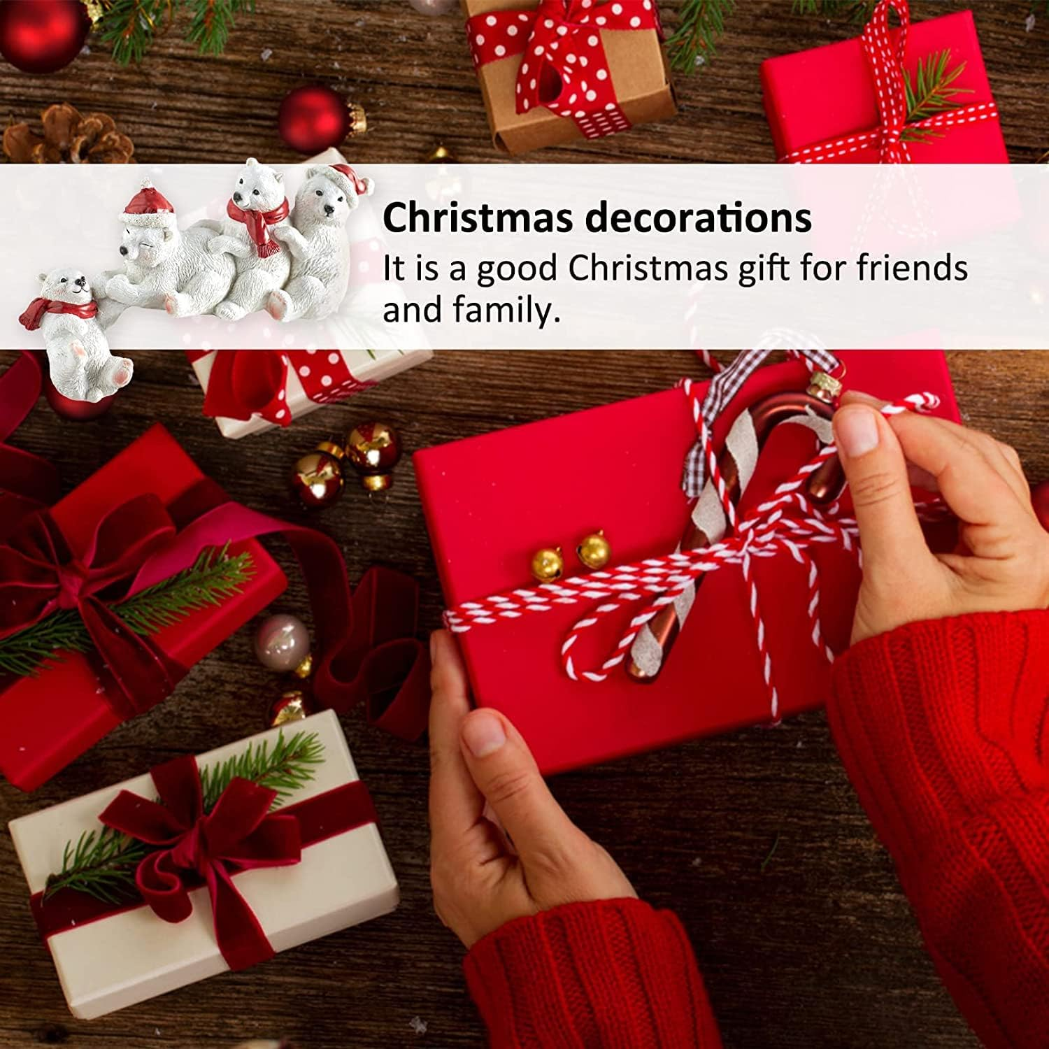 Polar Bear Christmas Decorations Table Corner Decoration,Bear Figurines Table Holiday Decor Holiday Shelf Sitters,Christmas Presents Home Xmas,Polar Bear - Black Bear image number 5