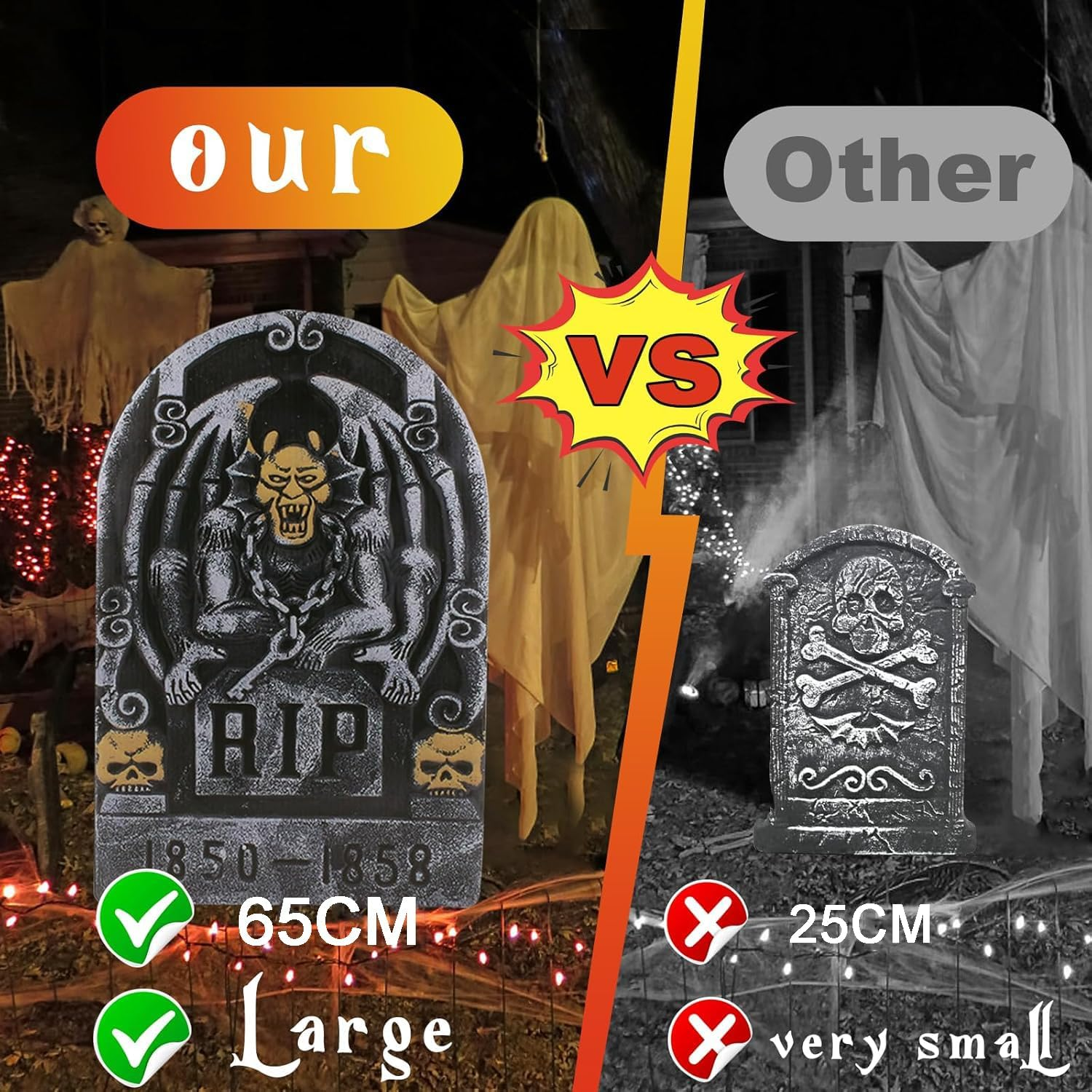 5 Pack Halloween Decorations, Halloween Tombstones Outdoor Decorations for Graves Decorations with 12 Metal Stakes Realistic Scary Skeleton RIP Gravestones, Halloween Yard Waterproof Lawn Decor image number 3