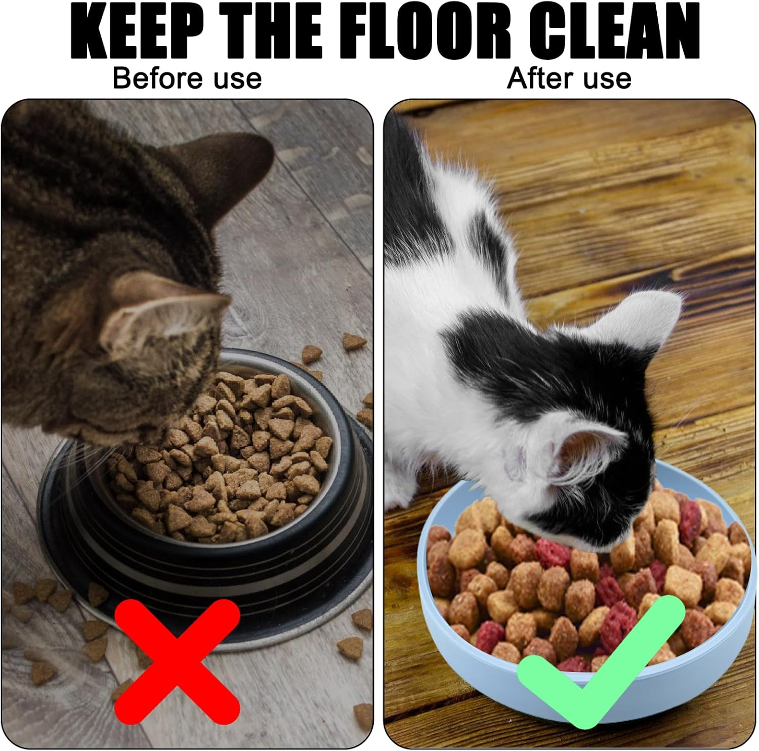 Pack of 3 Cat Bowls, Cat Feeding Bowls, Tricolour Cat Bowls, 18 Cm Silicone Bowl, Wide Cat Bowl, for Dry Food and Wet Food (Blue, Green, Yellow) image number 4