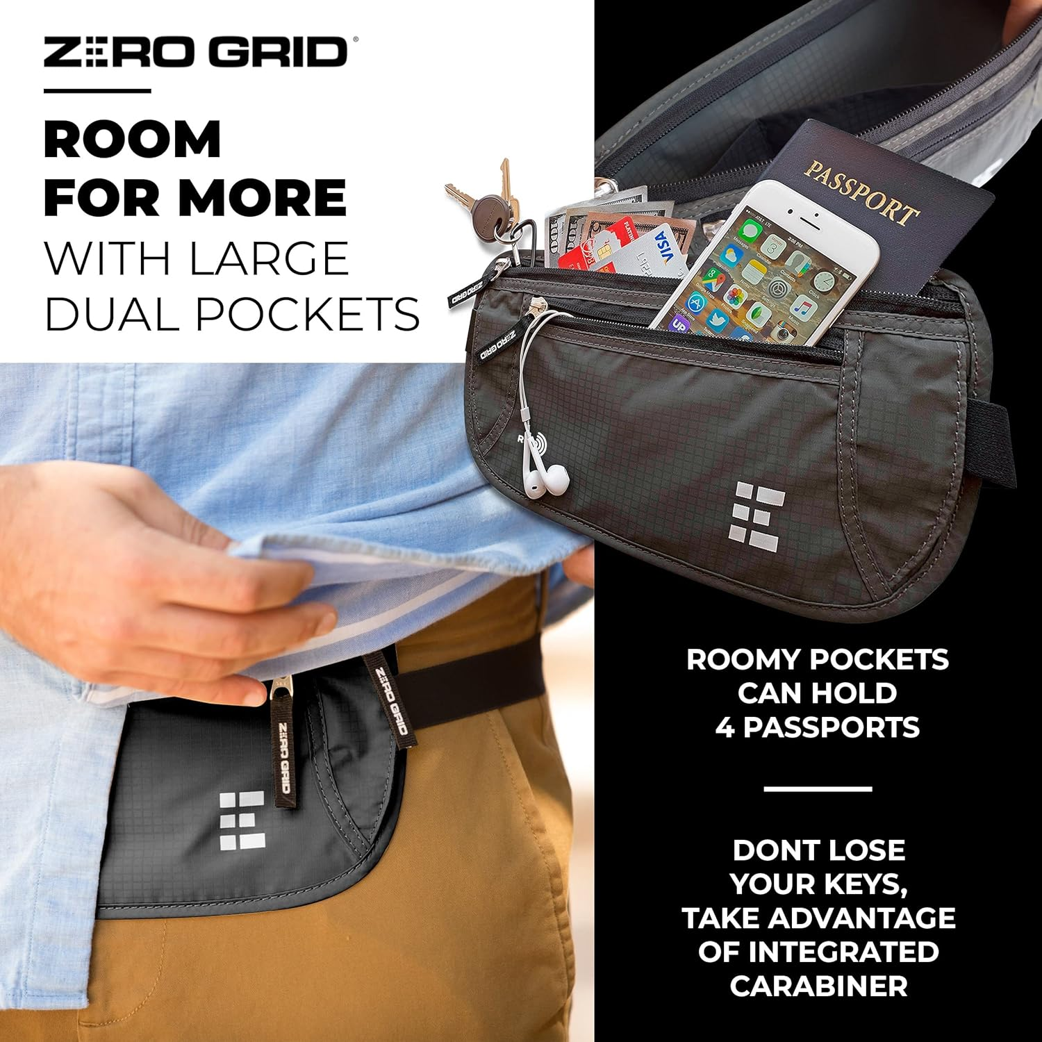Money Belt for Secure Travel - Concealed Travel Pouch W/Rfid Blocking - Secure Important Documents and Money - Durable, Water-Resistant Rip-Stop Nylon W/Rfid Sleeves Set - Midnight image number 4