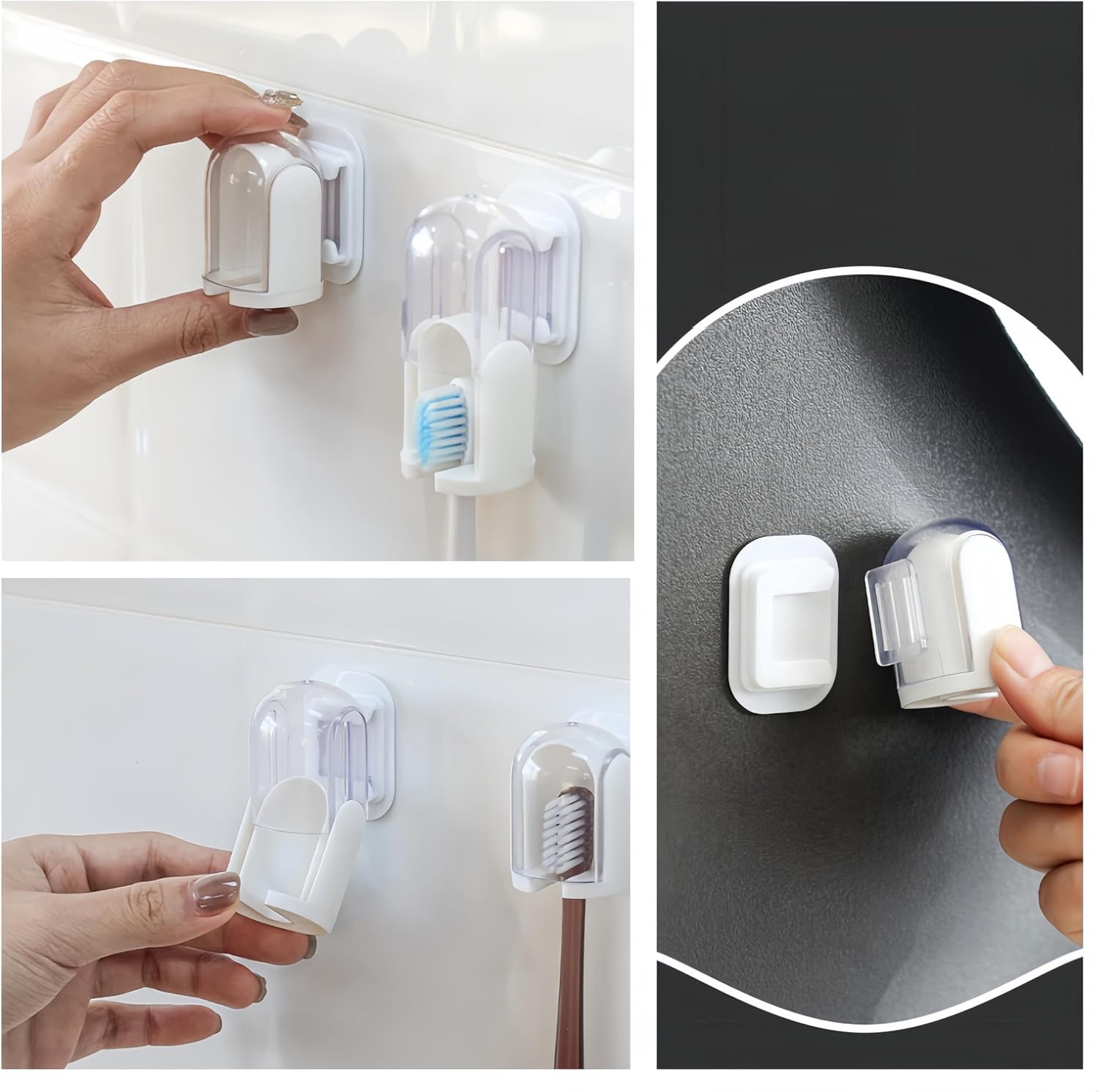 4Pcs Toothbrush Holder, Ai-Oumleef Toothbrush Holder Wall Mounted with Cover, Wall Mounted Toothbrush Holder for Bathroom,Toothbrush Covers Wall Mounted,Toothbrush Head Cover Holders Wall Mounted image number 2