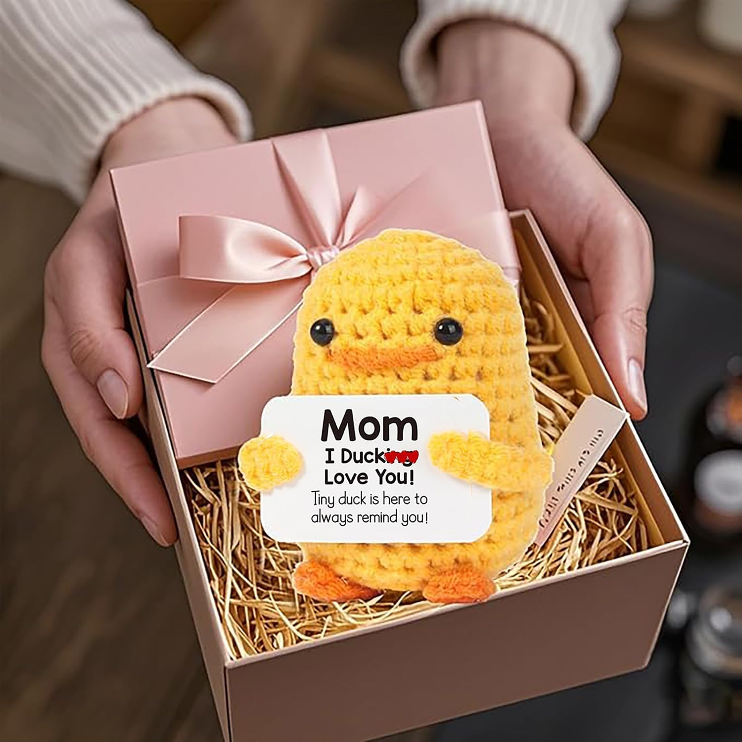 Funny Support Duck Gifts for Mom &ndash; Handmade Crochet Knitted Positive Cute Doll for MOM Birthday Mothers Day Christmas from Daughter Son, I Duck Love You Mom, Perfect for Home Room Desk Decoration image number 1