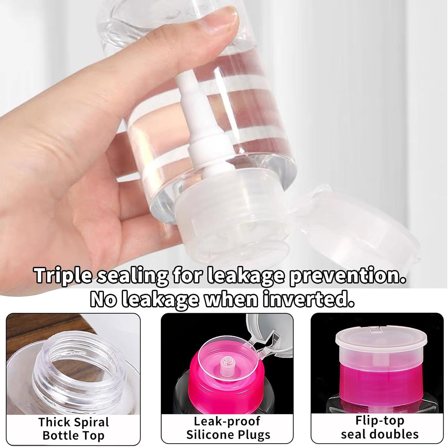 4 Pack Push down Pump Dispenser Empty Pump Bottle 180Ml Refillable Liquid Containers for Toner Makeup Remover Nail Polish Remover Travel Cosmetic Dispenser with Flip Top Lid Magenta image number 2