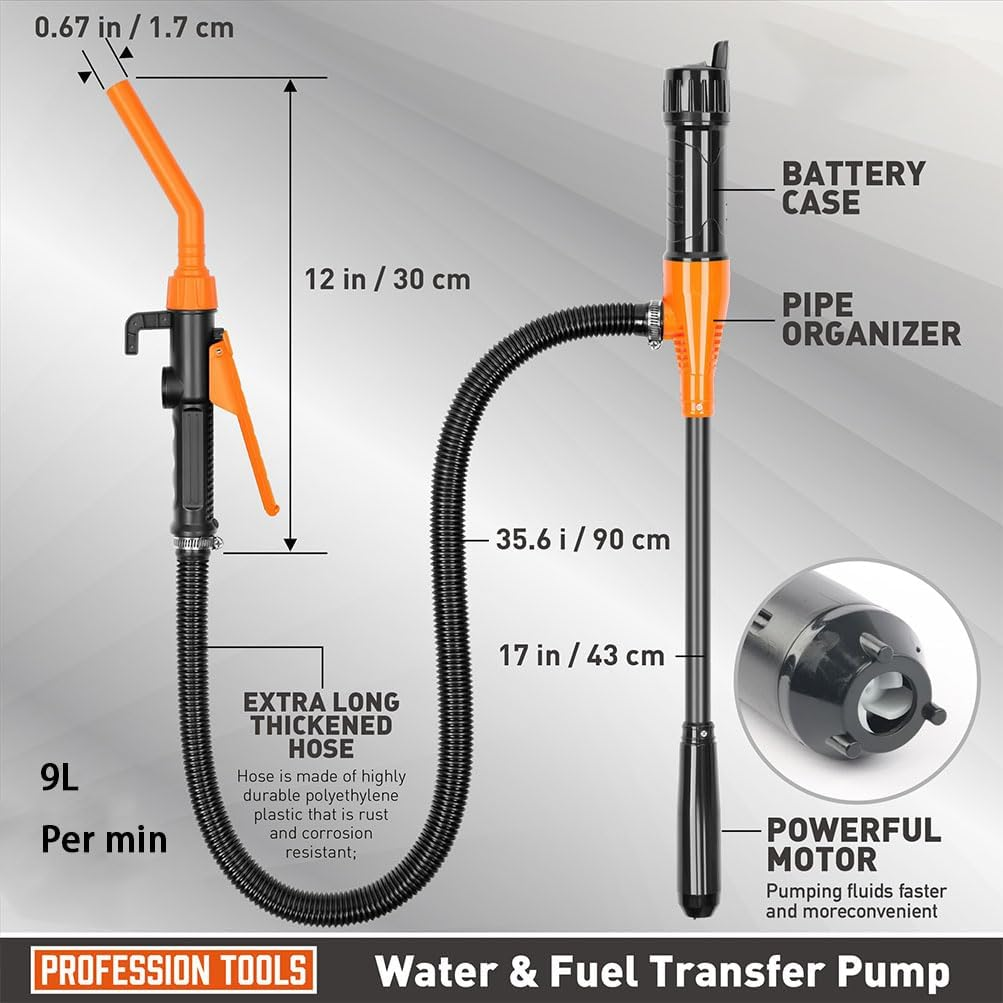 HPAMR Portable Electric Oil Pump Portable Transfer Pump Battery Operated Electric Pump Portable Power Battery Pump Outdoor Auto Repair Liquid Delivery Pipe Pump for Gas, Fuel, Diesel, Water Transfer image number 2