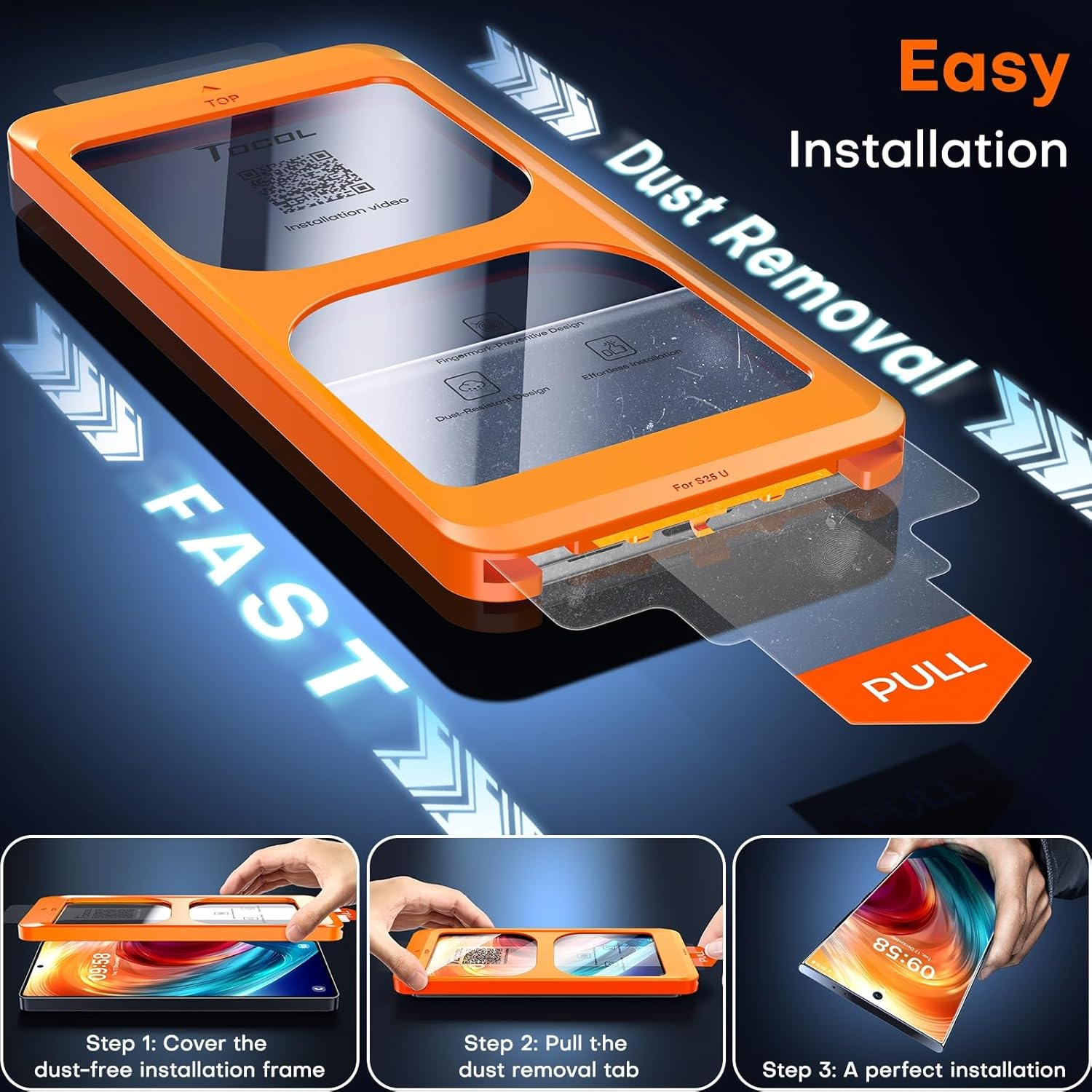 TOCOL 2 Pack for Samsung Galaxy S25 Ultra Screen Protector 6.9-Inch Instant Installation, 14FT Military Grade Shatterproof, 9H+ Hardness Tempered Glass HD Clear Protection No Bubbles No Dust image number 1