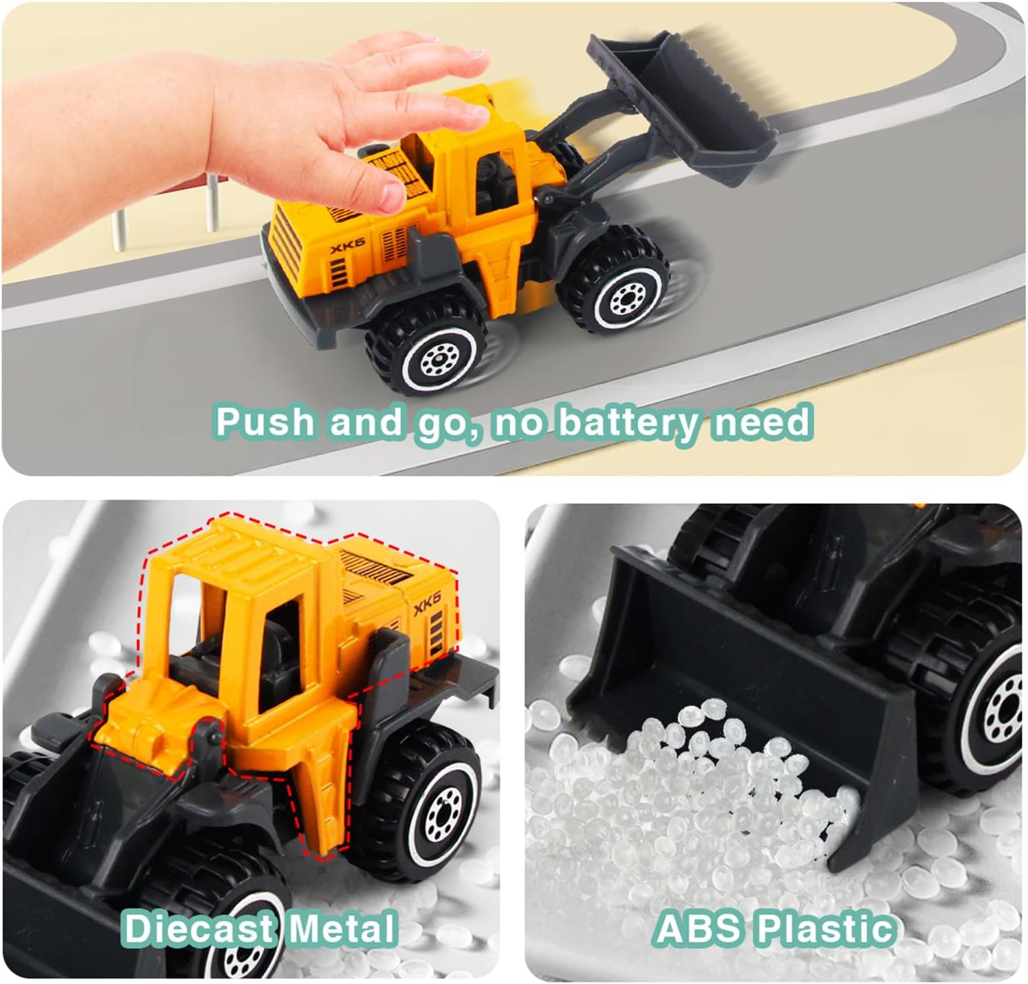 Kids Cars Toys for 3 4 5 Years Old Boys Girls, Construction Truck Toys Mini Vehicles, Excavator Bulldozer Dump Road Roller Sand Toys, Toddlers Educational Birthday Gift Party Favors (6Pack) image number 1