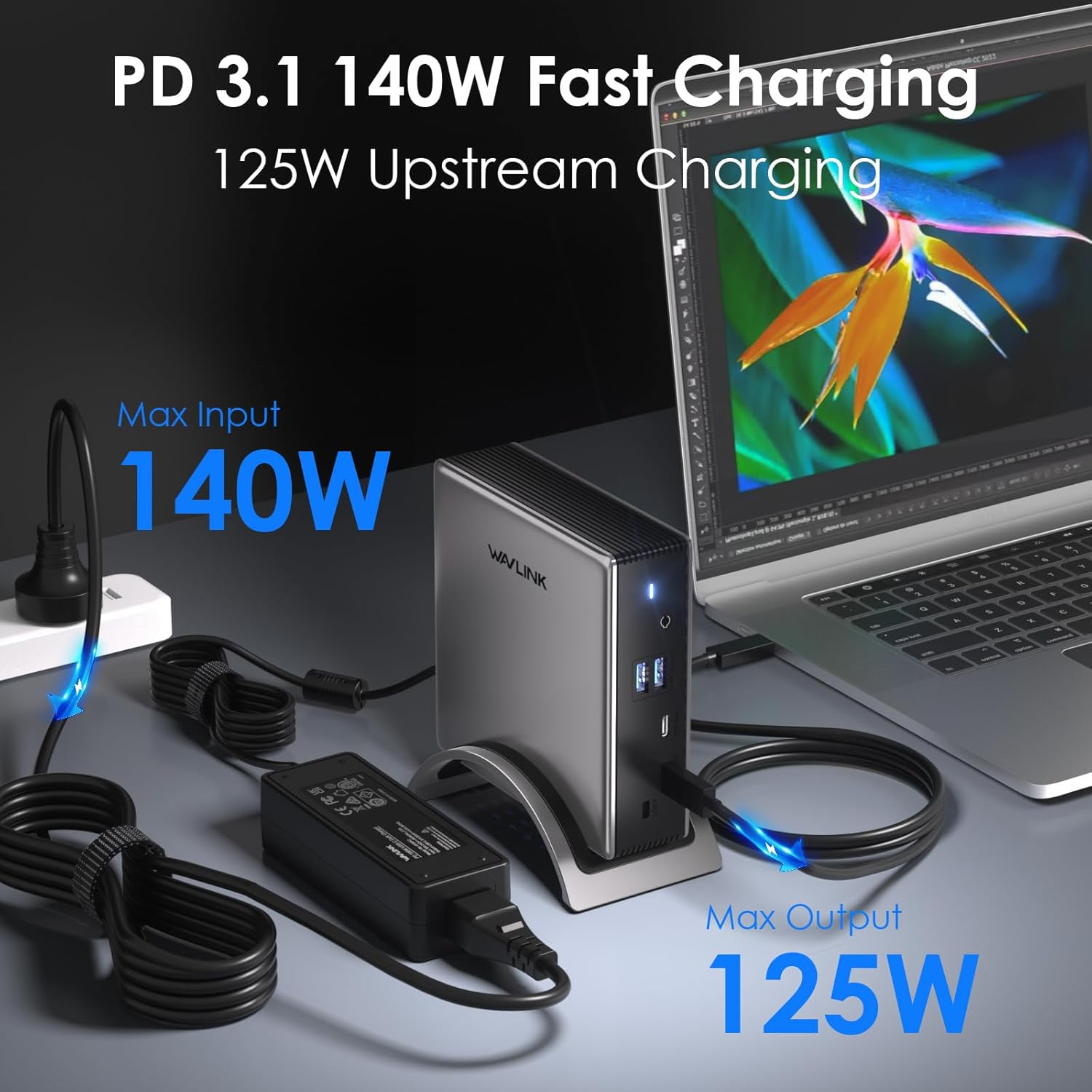 WAVLINK Triple Display Laptop Docking Station, 9-In-1 USB C Display Dock with 140W PD3.1 Charging, 8K HDMI*2 + 8K Displayport Monitor Adapter for M1/M2/M3&Win【Removable Base&Upgraded Version】 image number 5