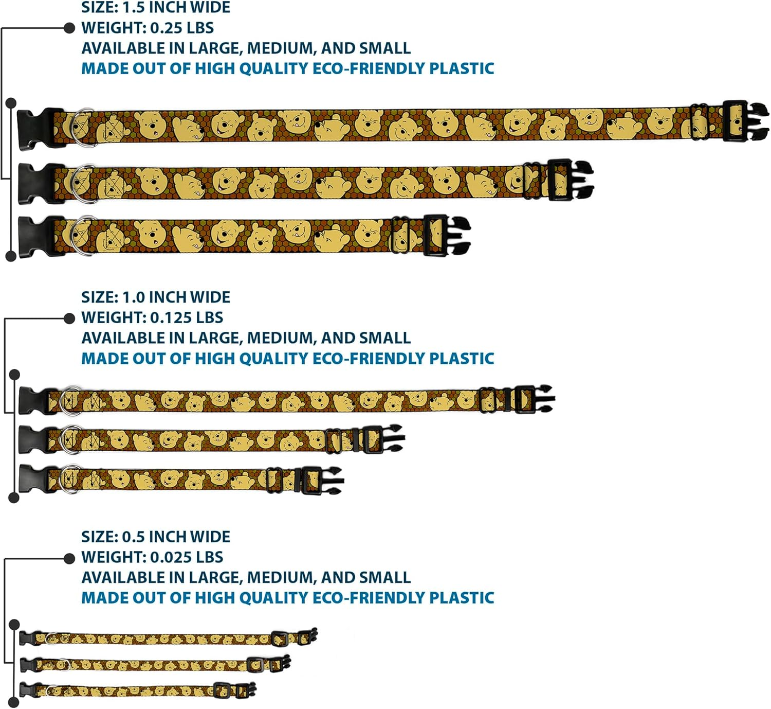 Buckle-Down Plastic Clip Collar - Winnie the Pooh Expressions/Honeycomb Black/Browns - 1/2" Wide - Fits 6-9" Neck - Small image number 1