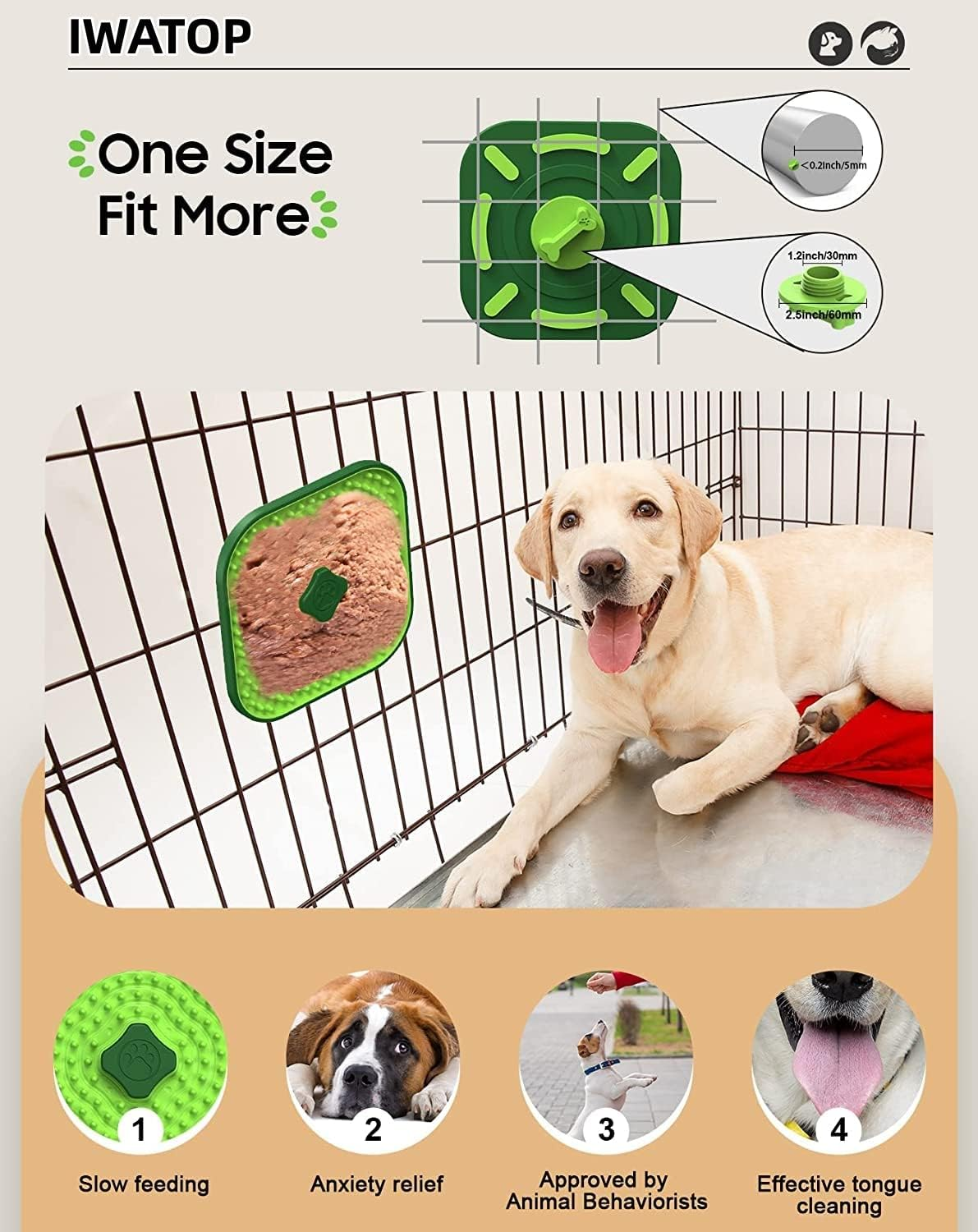 Licking Mat for Dog Crate ＋Scraper Lick Mats for Interaction with Dogs Versatile Licking Mat for Boredom Reducing Dog Anxiety Safe Secures to Crate Peanut Butter Dog for Training Aid (Green Square) image number 1