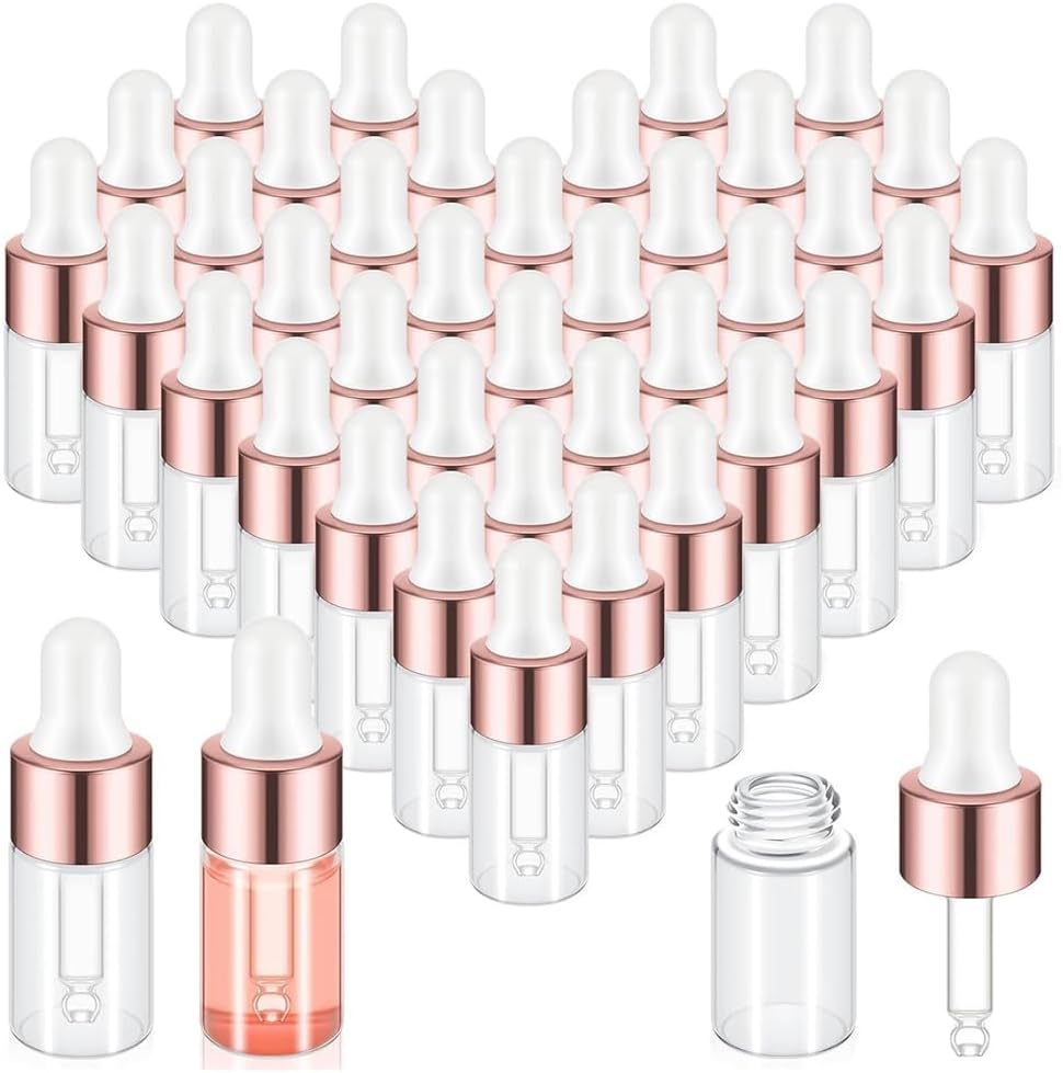 100Pcs Mini Glass Dropper Bottle Clear Essential Oil Dropper Bottles Glass Dropping Sample Containers for Traveling 3Ml Easy Install image number 3