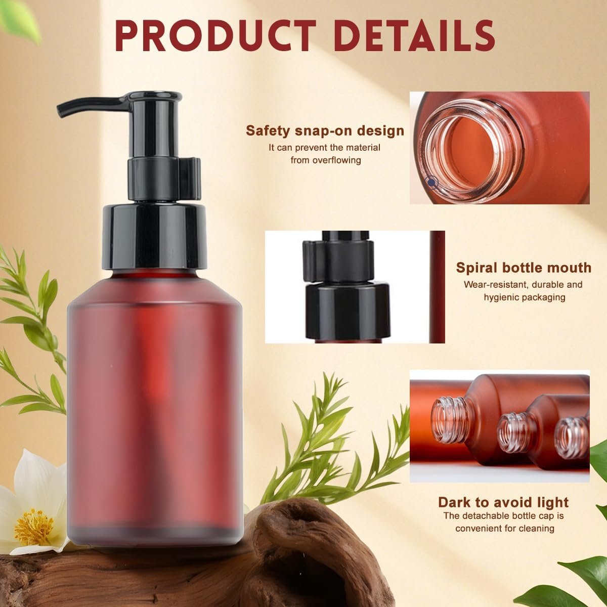 200Ml/6.7Oz Empty Wine Red Glass Pump Bottle with Black Pumps Refillable Soap Dispenser Cosmetic Containers for Essential Oil Lotion Cream, Wine Red, 200Ml/6.7Oz, Fashion image number 1