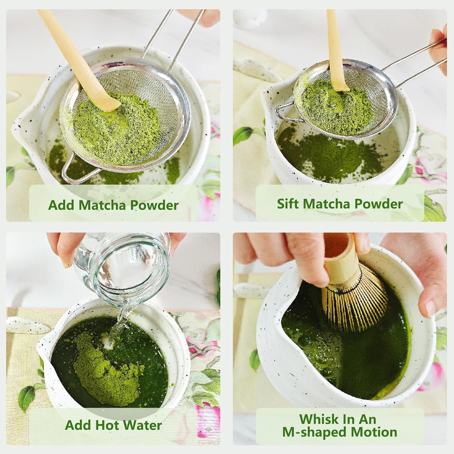 Haghito 8 PCS Matcha Whisk Set - Japanese Tea Ceremony Kit with Handcrafted Bamboo Whisk, Ceramic Bowl with Spout, Whisk Holder, Scoop, Sifter, Tea Cloth & Spoon Stand, Matcha Kit for Tea Lovers image number 2