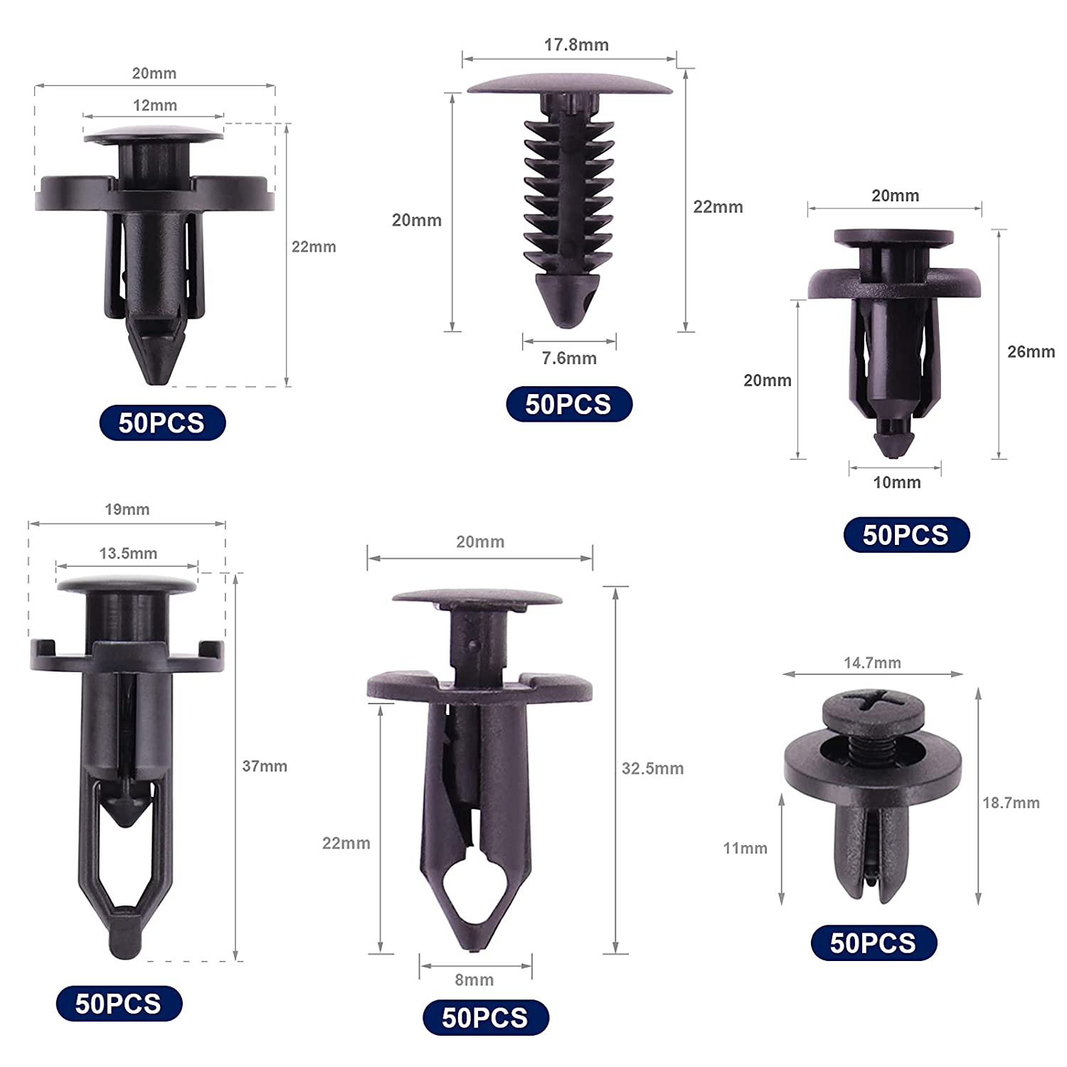 Kinstecks 300PCS 6 Sizes Fender Clips Nylon Bumper Fender Trim Panel Clips Fastener Rivet Retainer Clips for GM Ford Toyota Honda Chrysler Nissan Infiniti Lexus Dodge image number 5