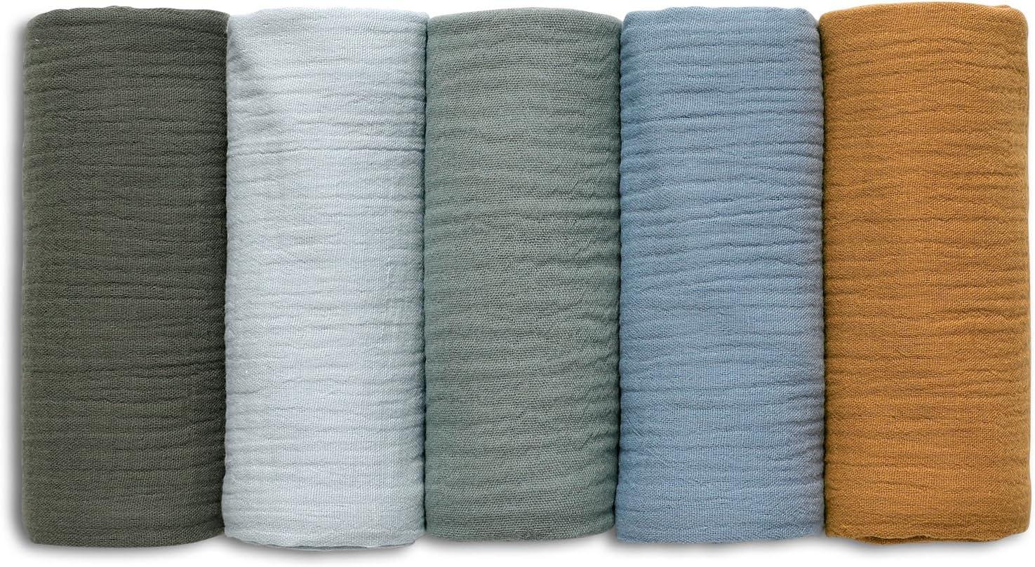Muslin Swaddle Blankets, Neutral Receiving Blanket Swaddling for Newborn Boys and Girls, 5 Pack Breathable and Skin-Friendly Burp Cloths Swaddle Wrap for Infant Baby (Bright Colors)
