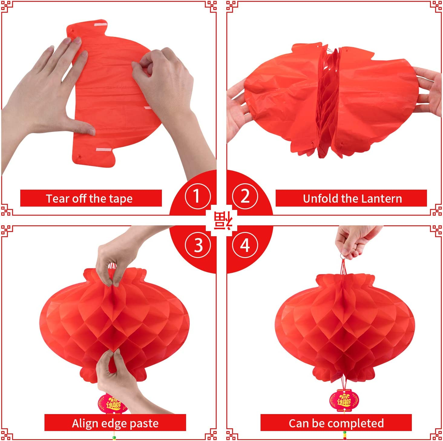 Favide 20 Pieces 10 Inch Chinese Red Paper Lanterns Festival Decorations for New Year, Spring Festival, Wedding and Restaurant image number 1