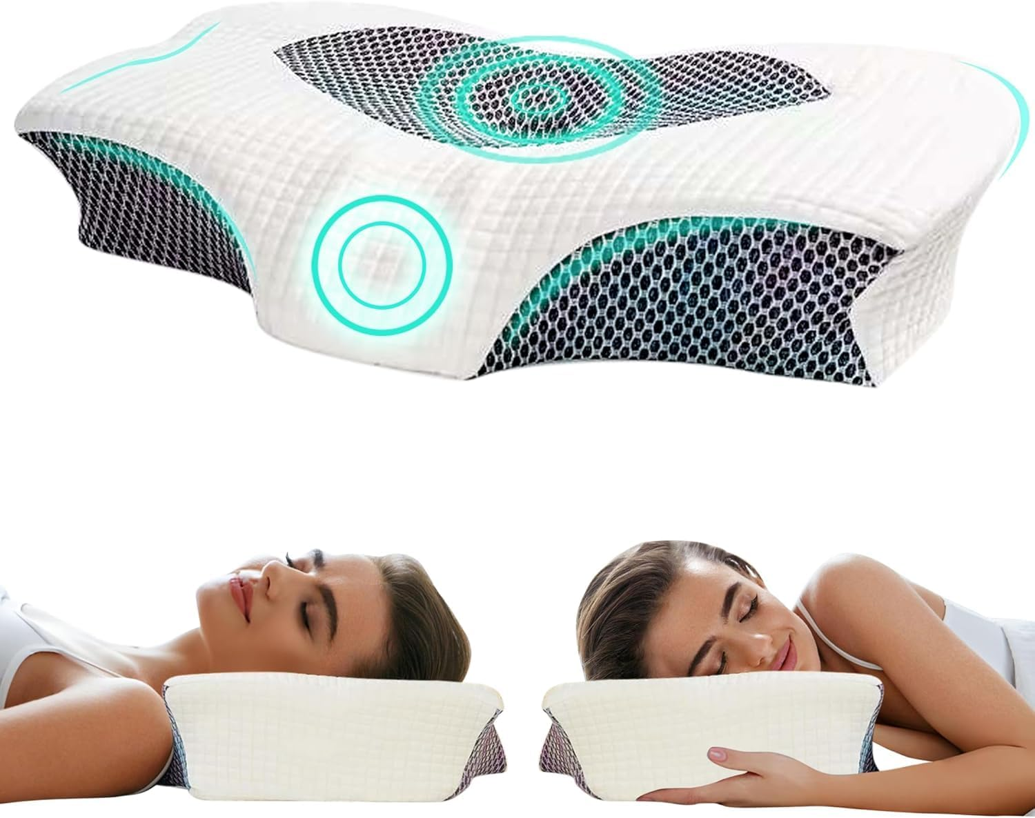 Cervical Pillow Memory Foam Pillows, Contoured Support Memory Foam Pillows,Ergonomic Orthopedic Bed Pillow, for Neck Pain Relief Bed Pillow for Side, Back & Stomach Sleepers with Removable Pillowcase image number 6