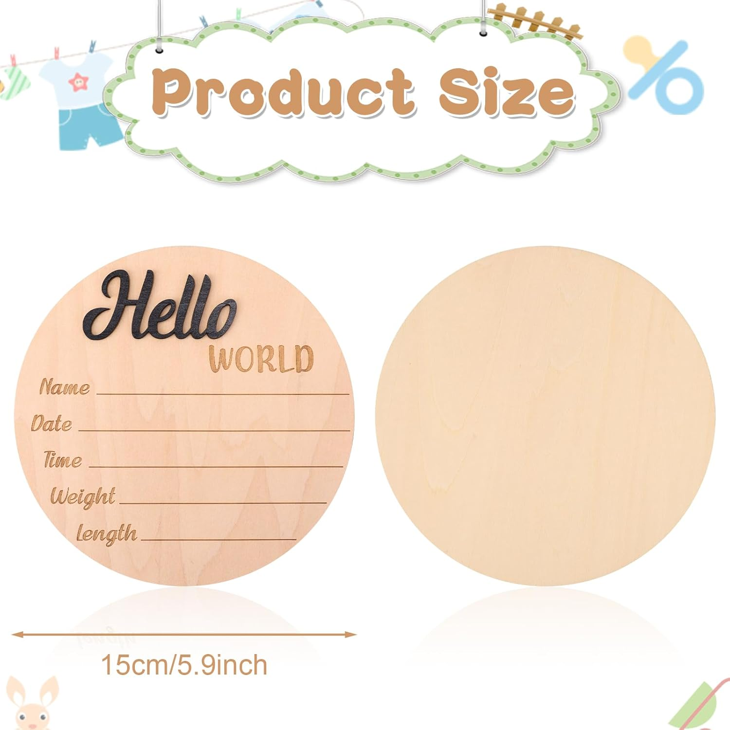Baby Announcement Sign, Wooden Hello World Newborn Welcome Sign Baby Name Plaque Birth Announcement Sign for Photo Props Baby Shower Hospital Nursery