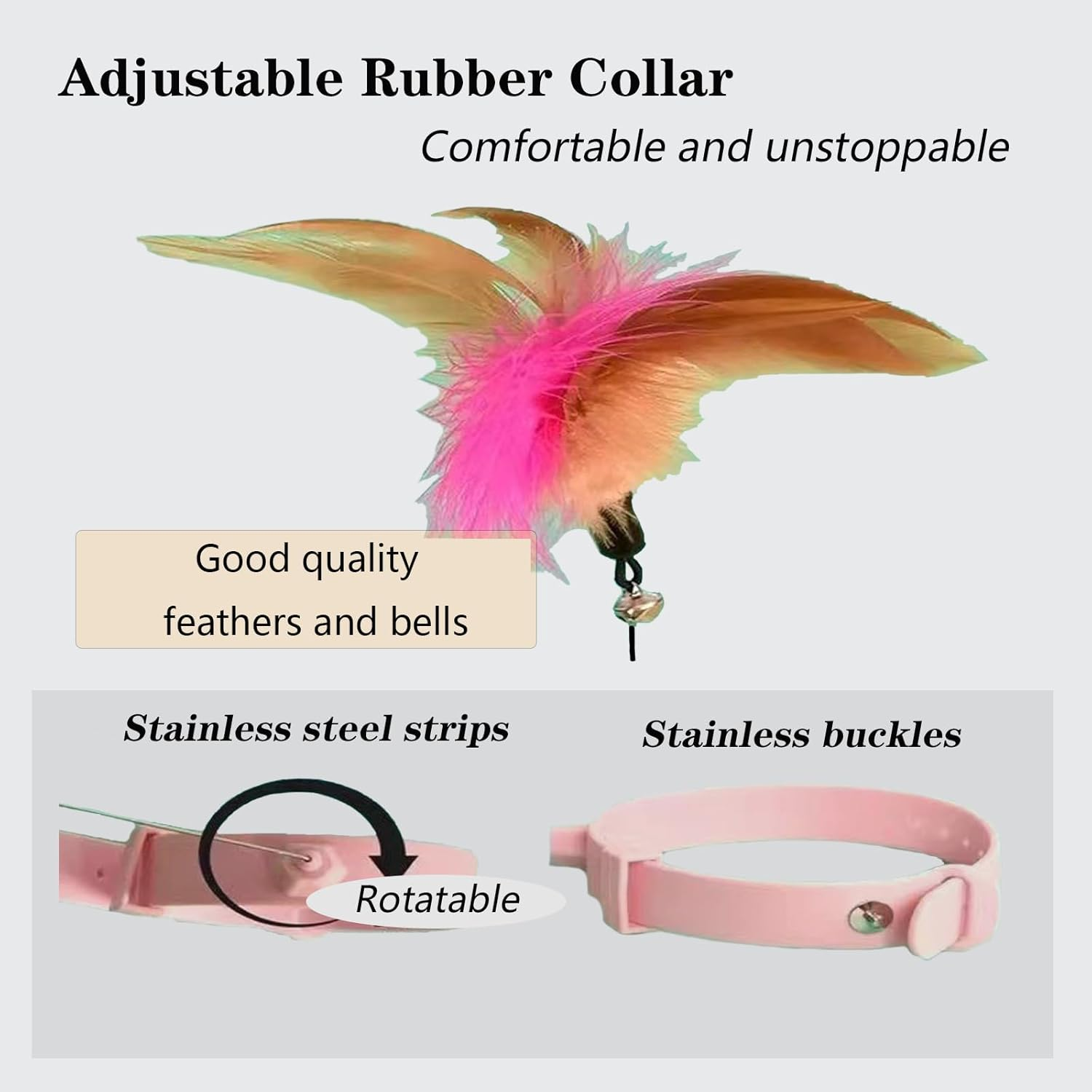 Oiuyamn Cat Collar Toys with Feathers, 2 Silicone Feather Cat Tease Sticks, Cat Wand/Cat Stick Toys with Bells, Indoor Cat Interactive Play Toys image number 5