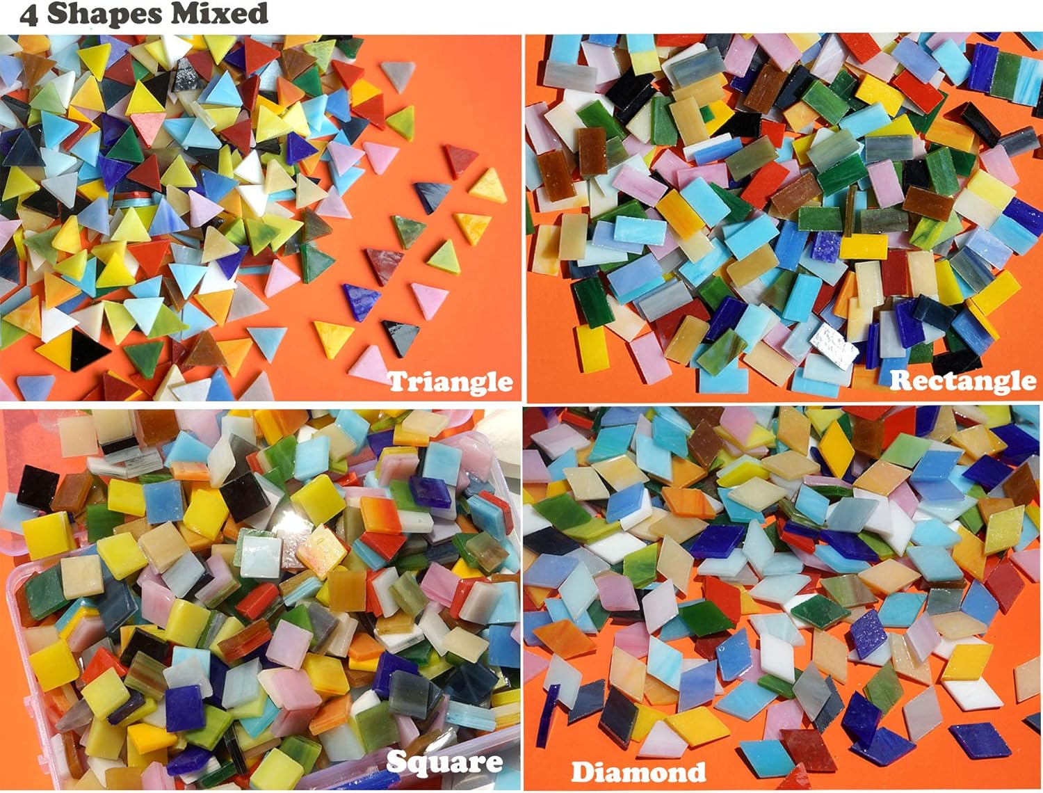 Lanyani 1600 Pieces/2.2 Pounds Vibrant Mixed Glass Mosaic Tiles for Crafts Cathedral Stained Glass Pieces - Assorted Colors and Shapes-Great Value Pack, Opaque&hellip; image number 2