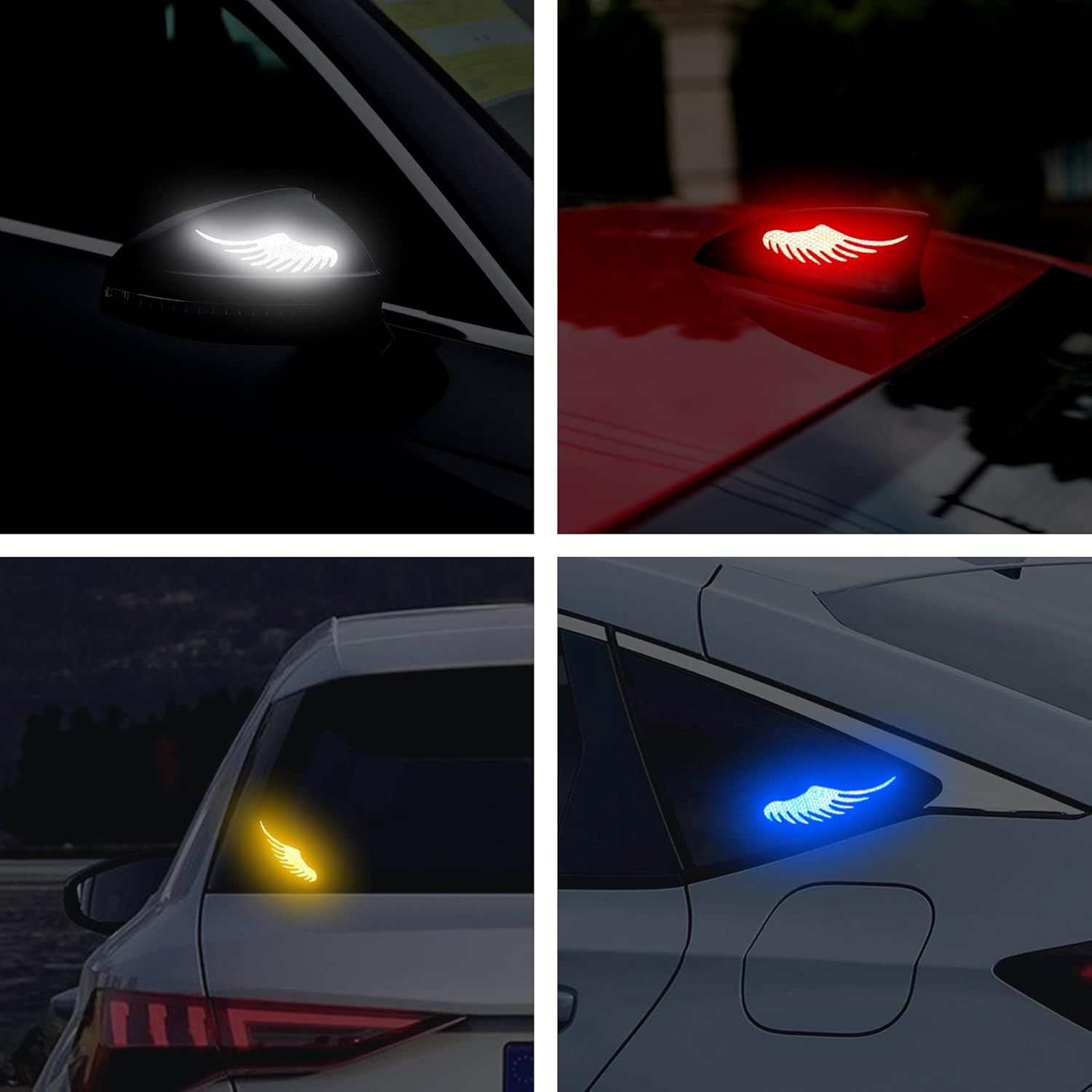 TOMALL 5 Pair Reflective Angel Wings Stickers for Car Safety Warning High-Intensity Night Visibility Anti-Collision Reflective Decals Waterproof for Car Logo Rearview Mirror image number 6