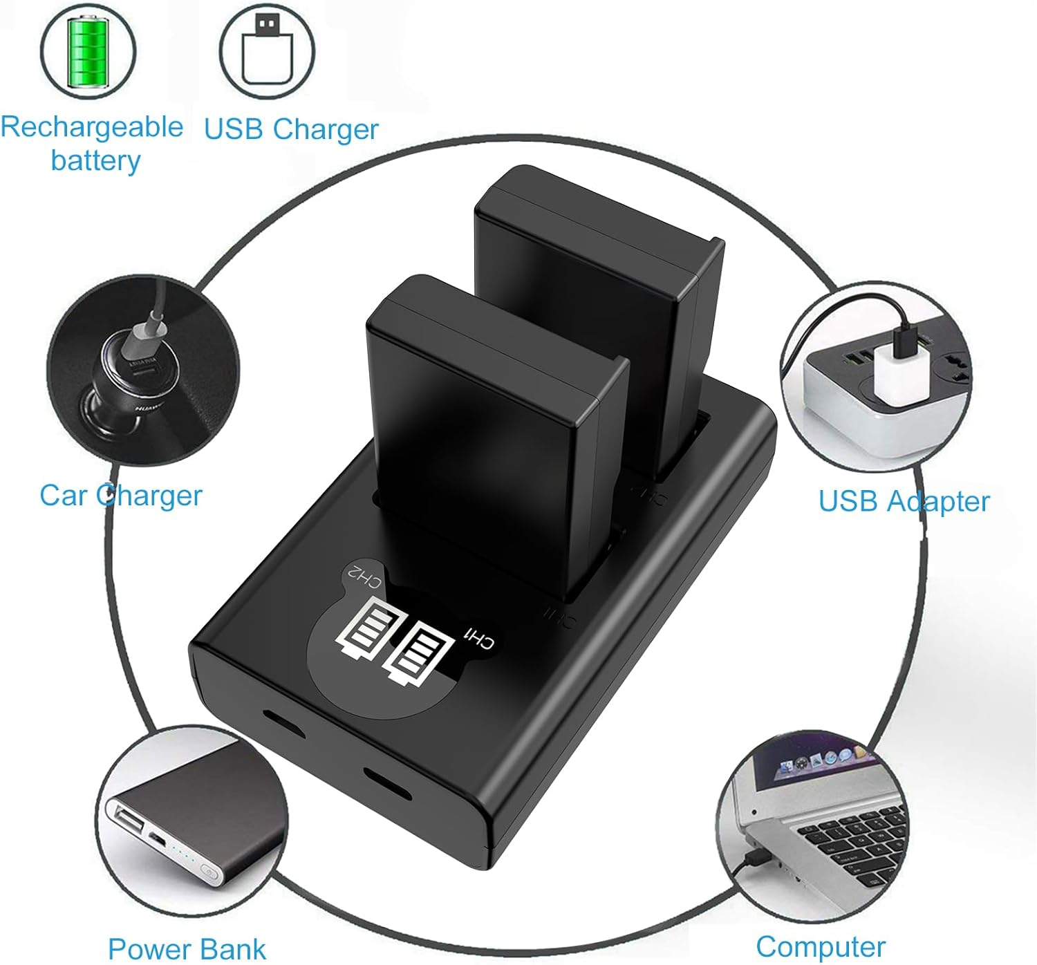 EN-EL9 EN-EL9A Battery (2 Pack) and Dual USB Charger Kit for Nikon EN-EL9 EN-EL9A Nikon D40 D40X D40X D60 D5000 D3000 image number 1