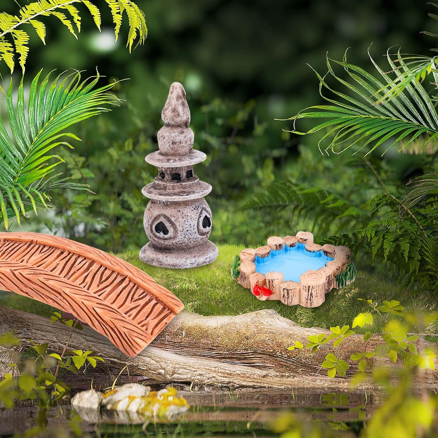 Gosknor 9Pcs Pond Lawn Garden Ornament, Garden Figurines Garden Accessories Landscape Decoration Mini Meditation Zen Tray Items Kit for DIY Craft Garden Decor