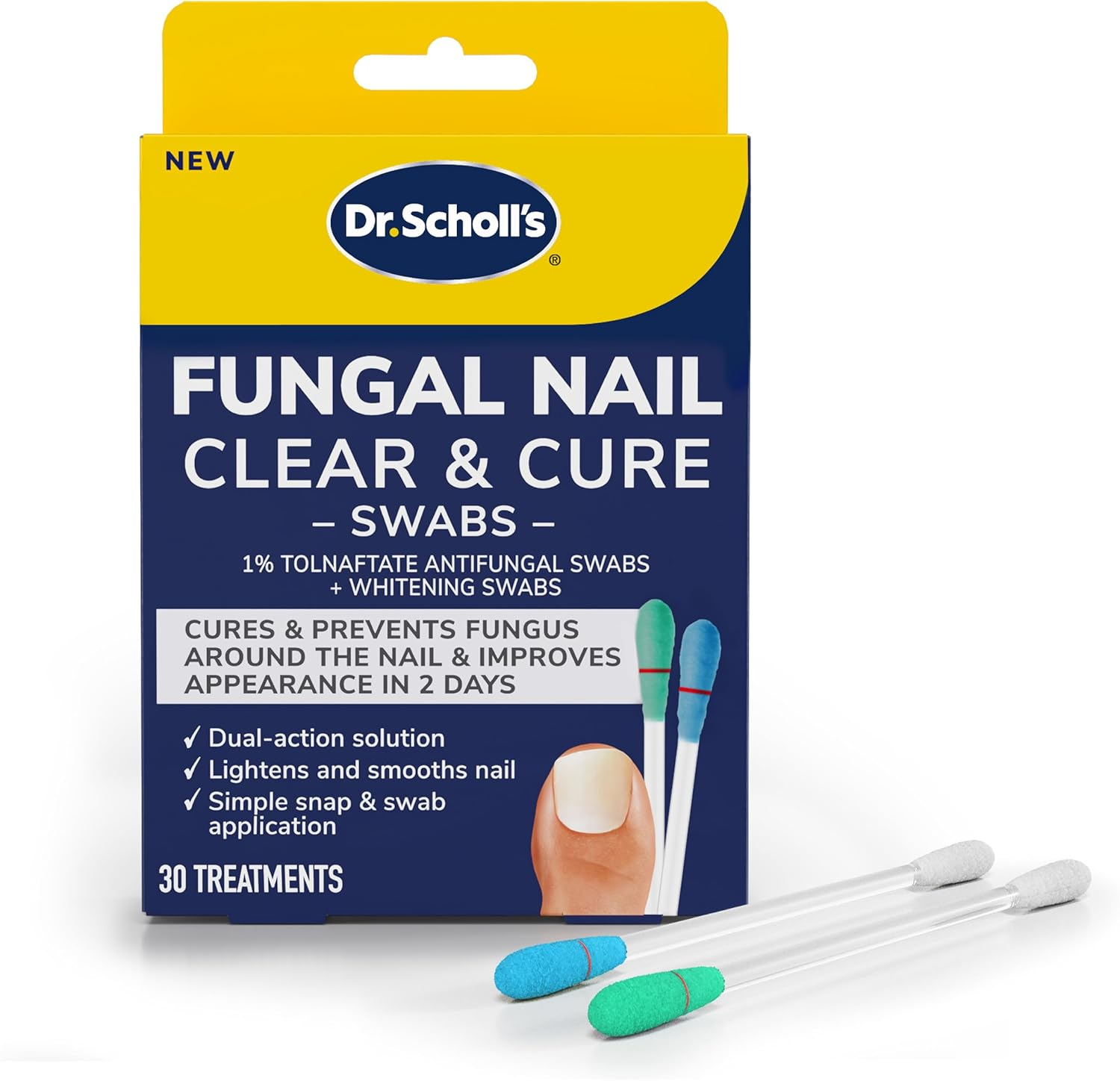 Dr. Scholl&rsquo;S Fungal Nail Clear & Cure Swabs, 30 Ct - Nail Treatment with Tolnaftate to Cure & Relieve Athlete'S Foot Fungus around the Nail + Whitening Swab to Improve Nail Appearance in 2 Days image number 4