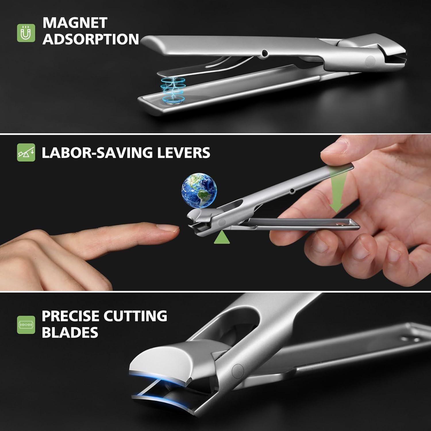 BALUCA 9Mm Wide Jaw Opening Curved Finger Toe Nail Clippers with Catcher - anti Splash Extra Large Toenail Clipper for Thick Nails, Nail Cutter Trimmer for Seniors, Men and Women image number 5