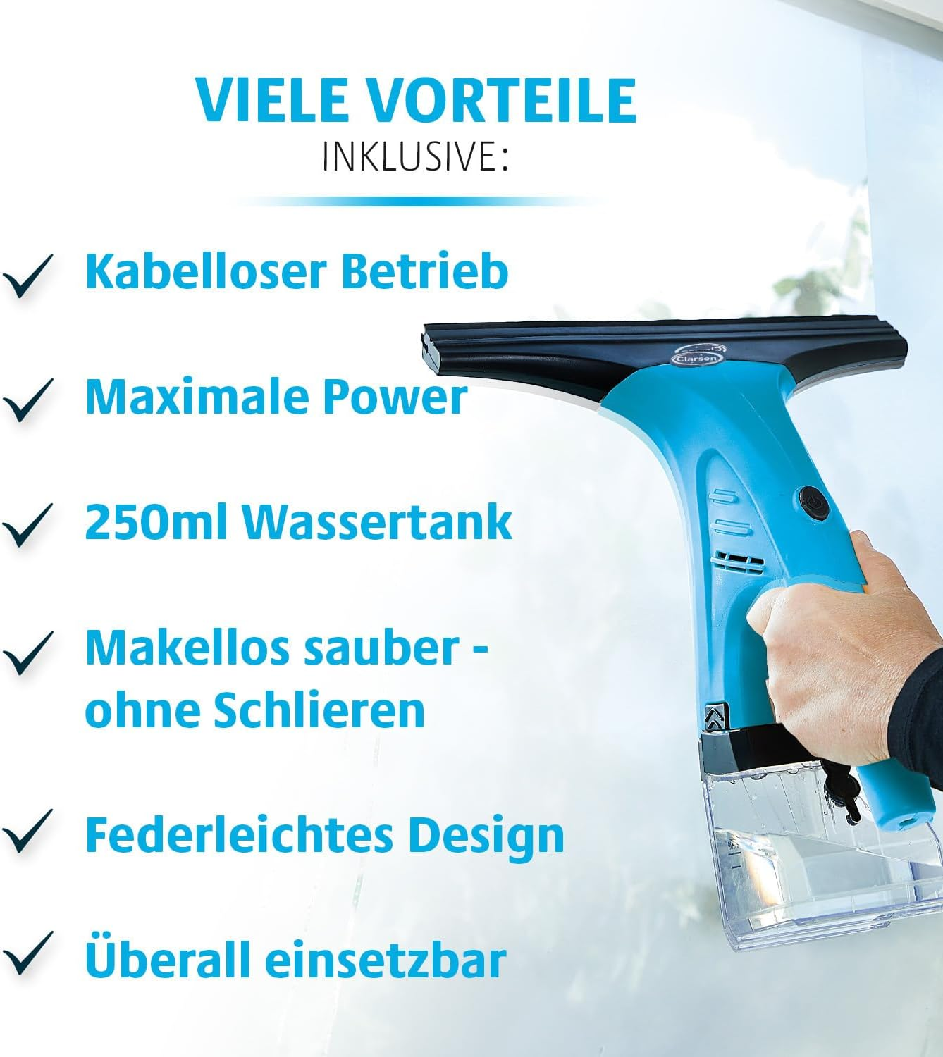 3 PAGEN Cordless Window Vacuum Cleaner - Includes Spray Bottle with Microfibre Cover - Streak Free Cleaning - Electric Window Cleaner Cordless - Ideal for Large Windows, Shower Screens Etc. - Quick image number 2