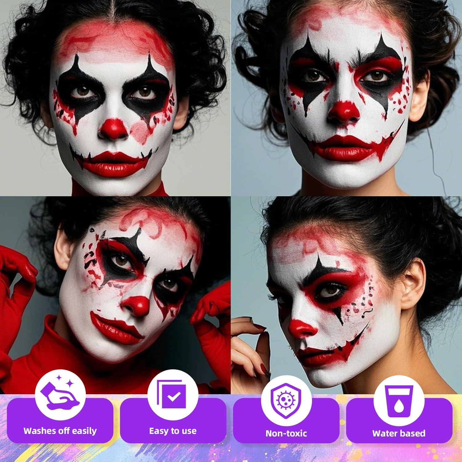 YBUETE 3Pcs Face Body Paint, Professional Paint for Halloween Cosplay Costume Party, Full-Coverage Multi-Color Cream Makeup Body Paint for Adult Halloween Cosplay SFX Makeup Paint (White+Black+Red) image number 1