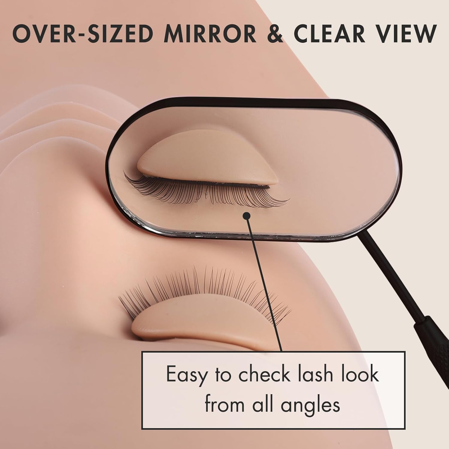 Lash Mirror Extra Large Makeup Mirror for Eyelash Extensions Detachable Stainless Steel Square round Lash Extension Accessories(Black) - Black image number 2