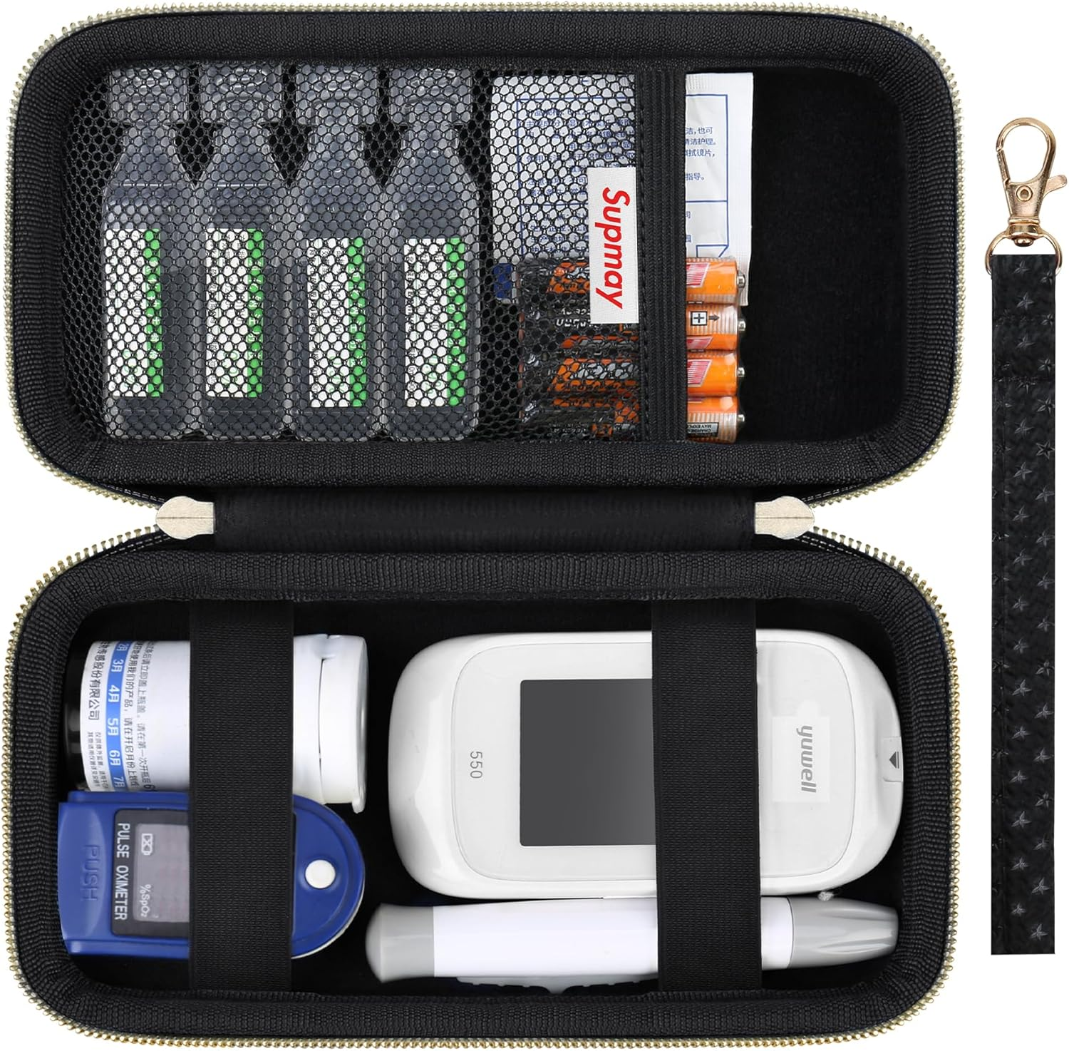 Diabetic Supplies Hard Case Diabetic Supply Organizer Bag Carrying Case for Diabetes Testing Kit Blood Glucose Monitor Kit with Blood Sugar Glucometer Test Strips Lancing Device Lancets, Black