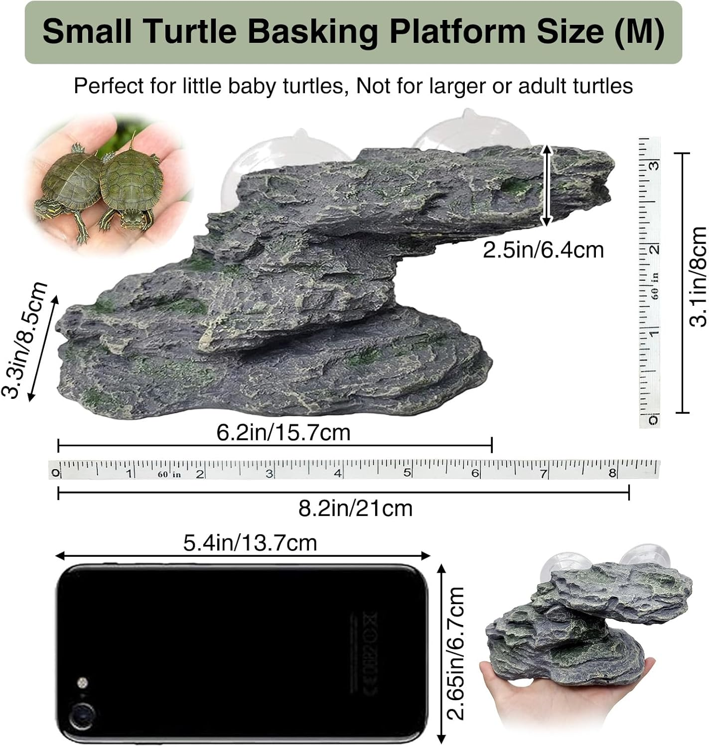 Kathson Turtle Basking Platform Baby Tortoise Climbing Ramp Shale Reptiles Dock Resting Terrace Stone Aquarium Ornament Rock Landscaping Decoration for Frogs Newts (Medium Size:8.2&rdquo;Lx3.3&rdquo;Wx3.1&rdquo;H)