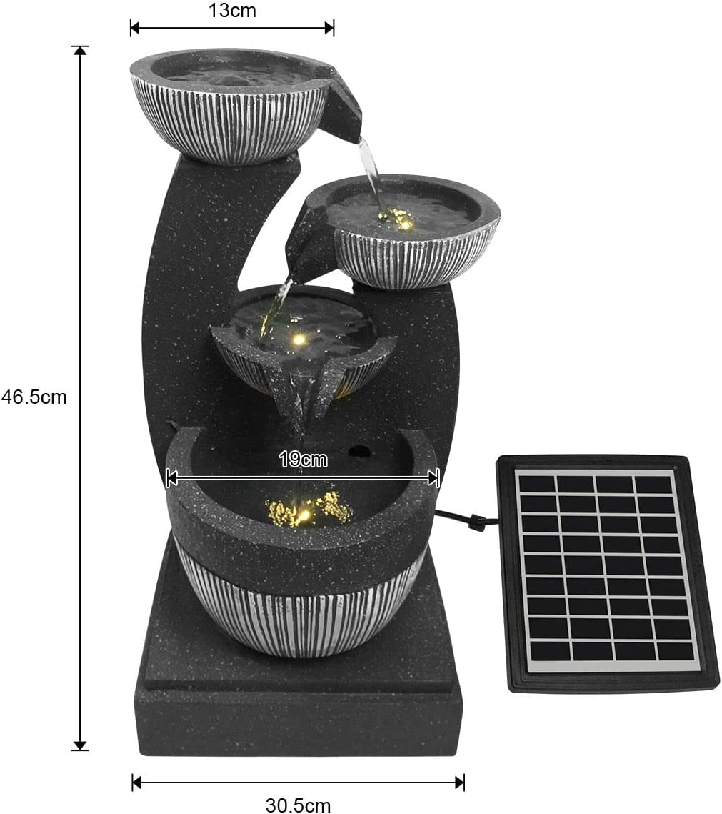 4-Tier Solar Water Fountain Garden Features Outdoor Indoor Bird Bath with LED Light Grey image number 4