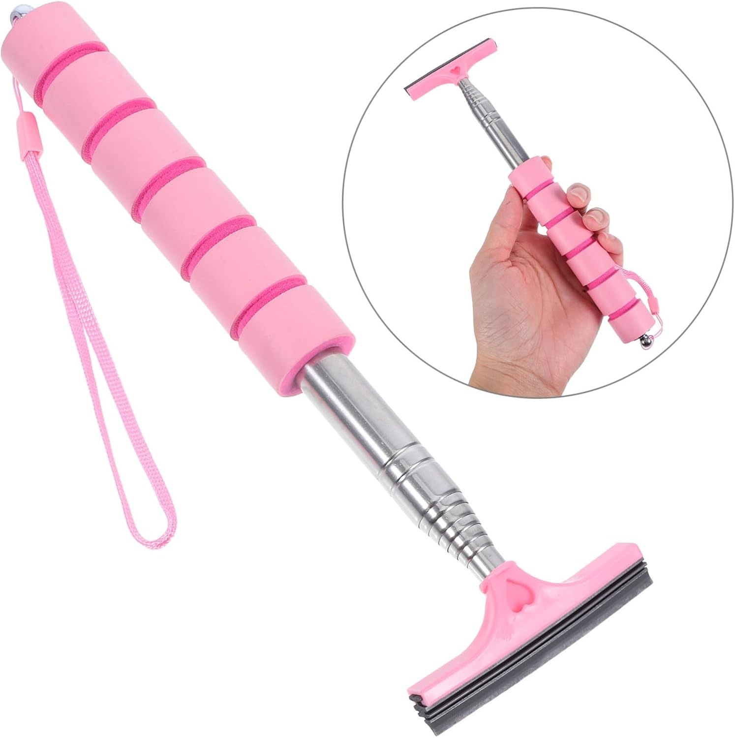 UTHCLO Car Rearview Mirror Cleaner Tool Extendable 21.5-96Cm Pink Windshield Wiper Brush Multi-Functional Car Cleaning Kit for Rainproof Auto Glass Maintenance image number 5