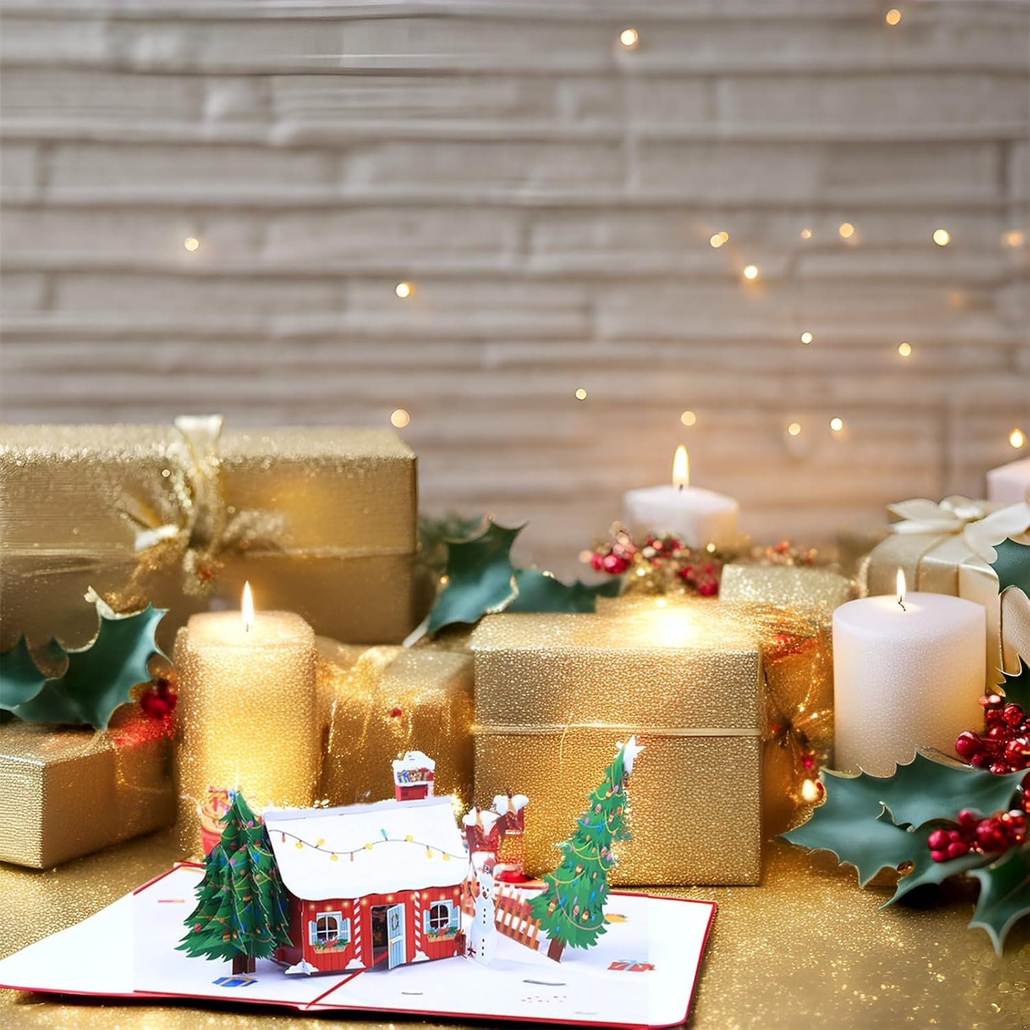 Pop up Christmas Cards 3D Chirstmas Gift Cards with Envelope for Xmas (House and Tree)