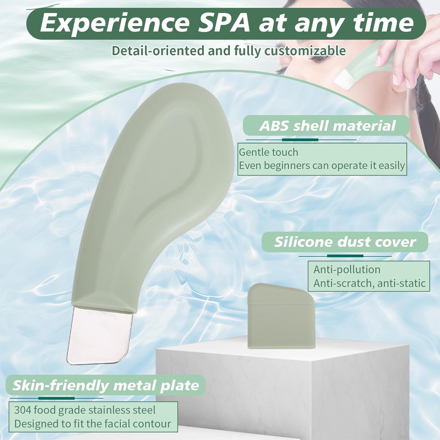 Blackhead Remover Tools Deep Clean Master Pore Face Scraper Facial Tools with Silicone Lid Face Pimple Scraper Can Be Used with Mud Cream & Cleansing Oil Sebum Remover Tool Suitable for Unisex (Green) - Skin image number 3