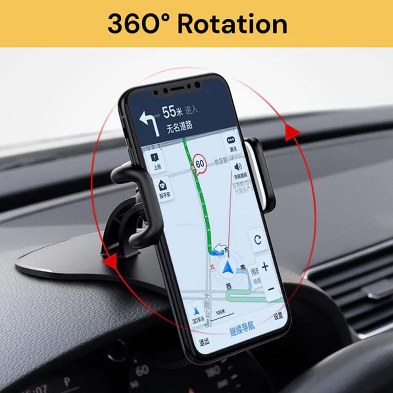 EZONEDEAL Car Phone Holder Mount, Dashboard Cell Phone Holder for Car Dashboard, Windshield,Vent with Clip on Mount and 360 Degree Rotation,Compatible for Smartphones Screen Size 4 to 12.9 Inch image number 2