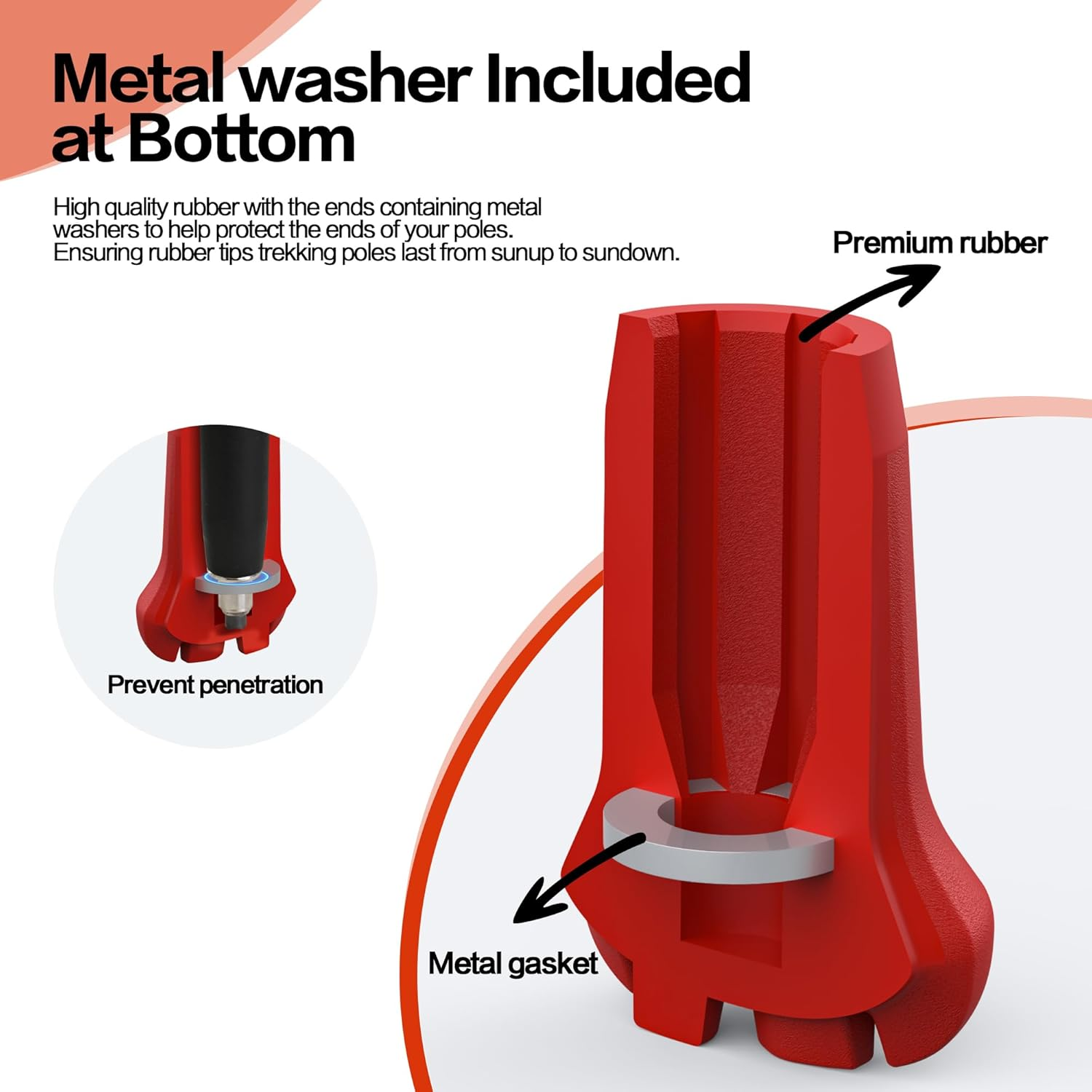 AWINNER Hiking Pole Tips, 4Pcs, Rubber, Wear & Tear Resistant, for Trekking Poles, Walking Sticks, Hiking Canes