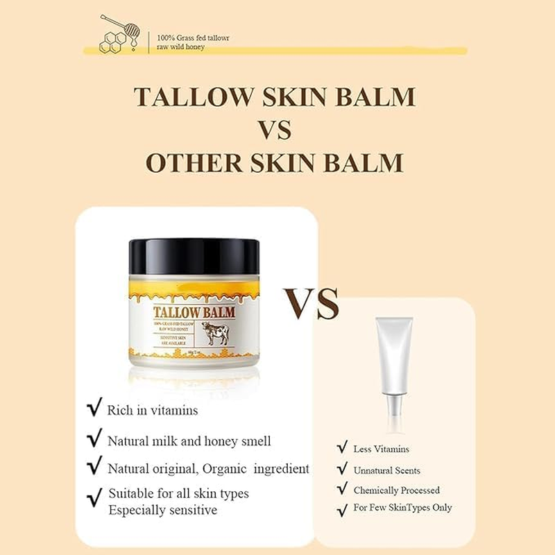 EASYNICE Hydrating Tallow Honey Balm Grass Fed Organic Face Cream ，Face Moisturizer，Tallow and Honey Balm All Purpose Skin Care，All Purpose Natural Skin Care 1Pc image number 2