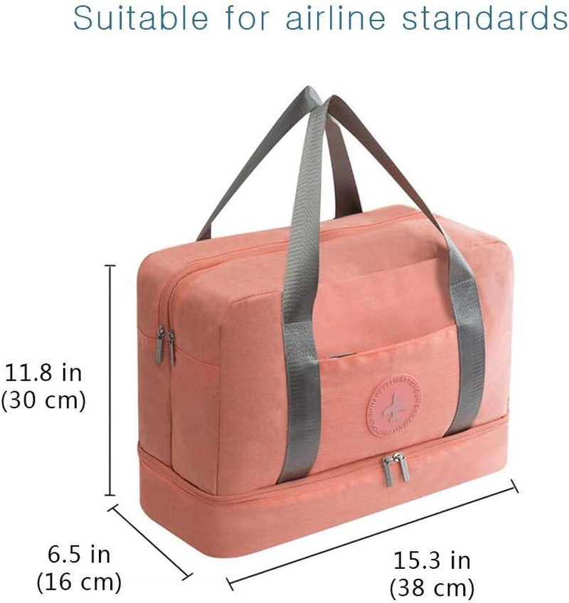 AIJAKO Waterproof Gym Bag with Shoe Compartment, Travel Bag Weekender Dry and Wet Separation Mesh Tote Bag Swimming Bag Large Capacity Boarding Bag with Luggage Tag for Women and Men, Orange, 39*30*18CM - Light Blue image number 5