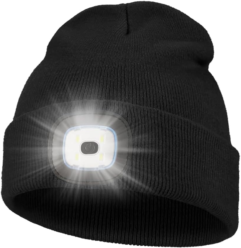 KAVAVO Beanie Hat with Light,Usb Rechargeable LED Lighted Beanie Cap,Unisex Winter Warmer Knit Cap Hat for Walking at Night,Fishing,Camping,Hunting